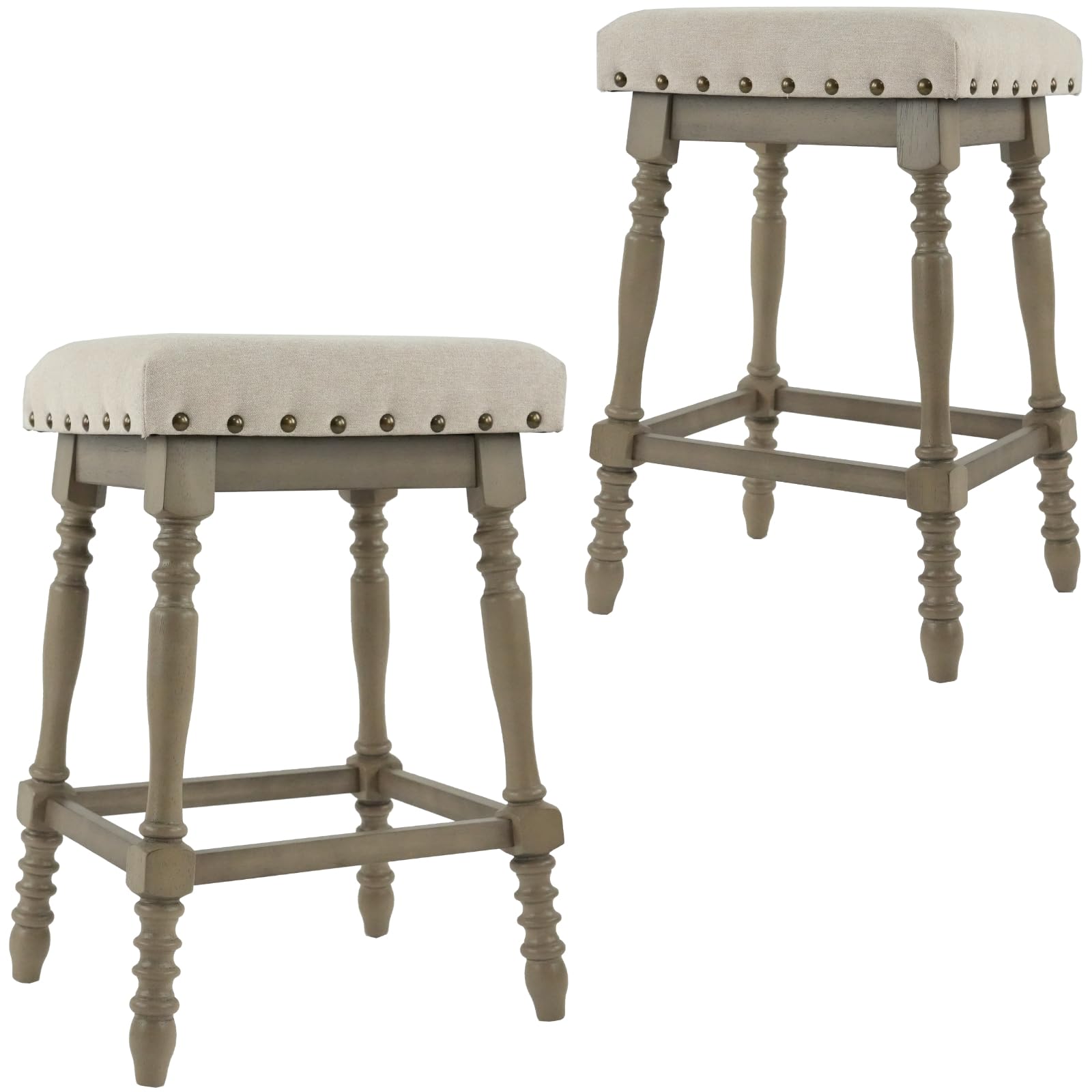 ROCITY Wooden Backless Counter Height Stools with Nailhead Trim Set of 2 - 6093CS