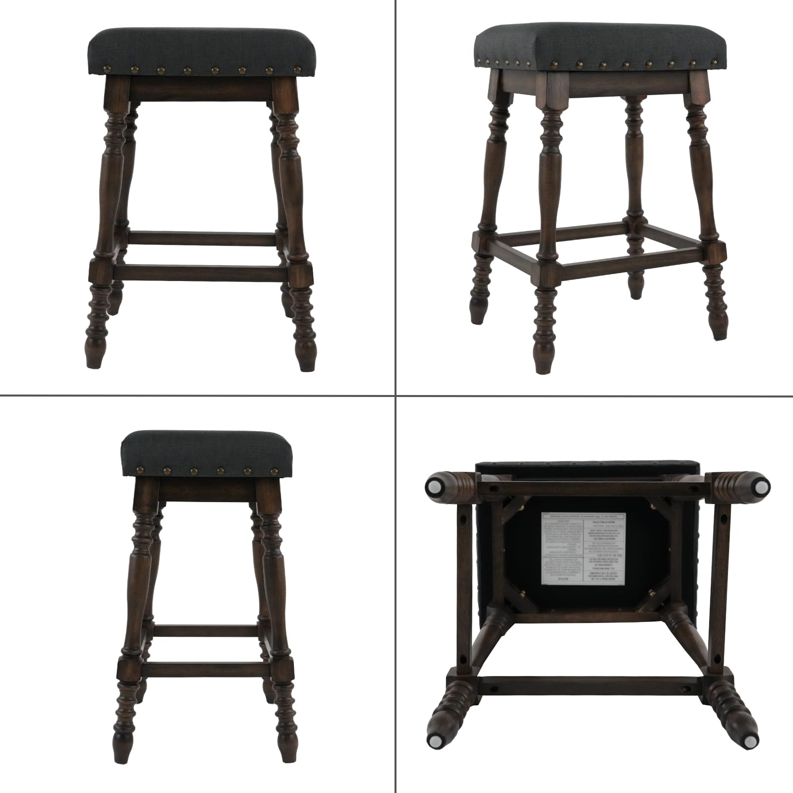 ROCITY Wooden Backless Counter Height Stools with Nailhead Trim Set of 2 - 6093CS