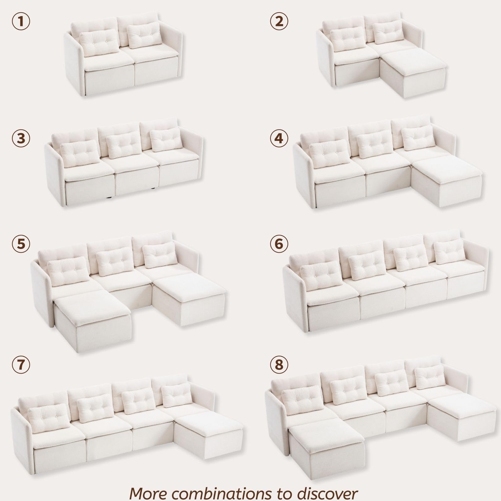 VESCASA Chenille 56.5" Modular Sectional Sofa with Waist Pillow - 90041SF