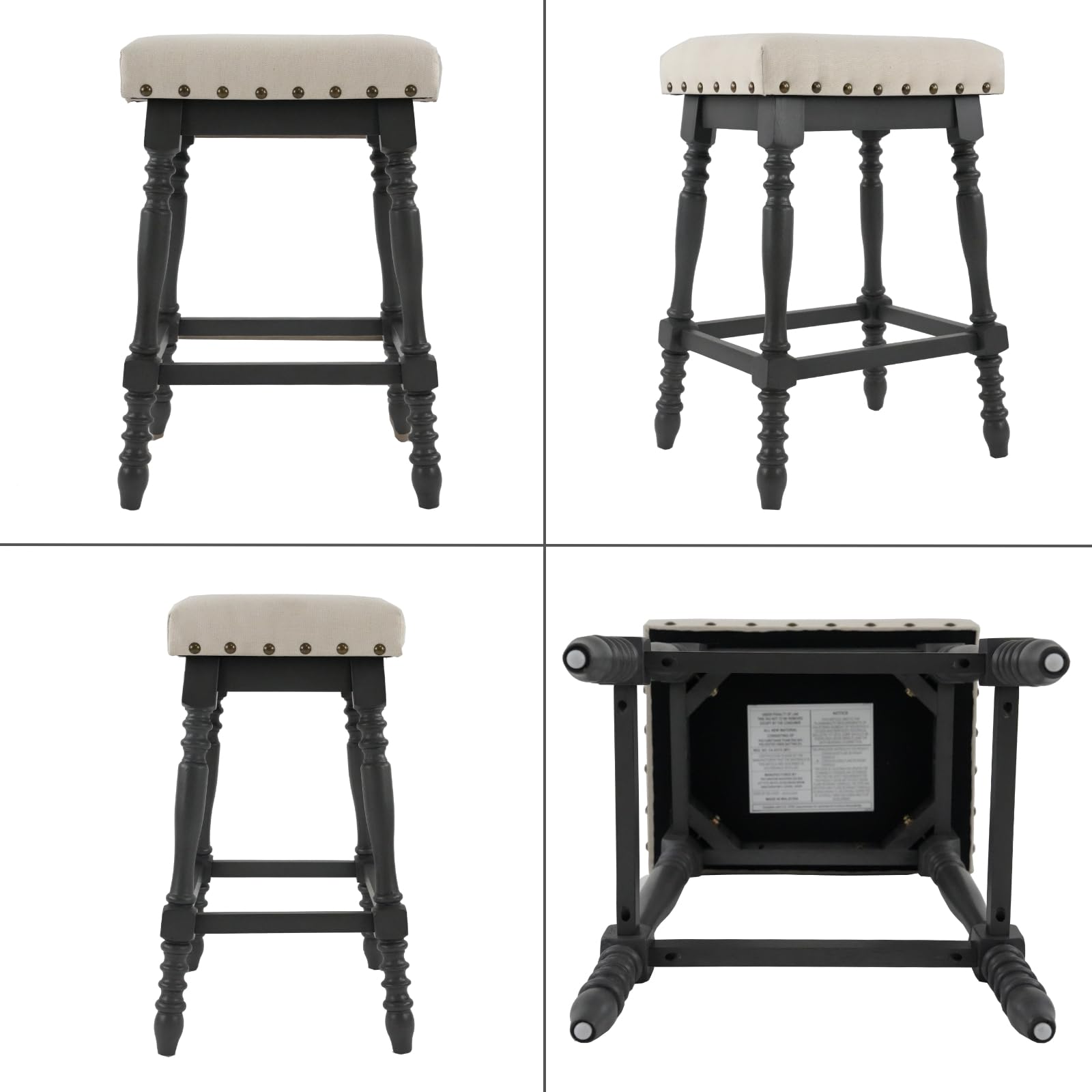 ROCITY Wooden Backless Counter Height Stools with Nailhead Trim Set of 2 - 6093CS