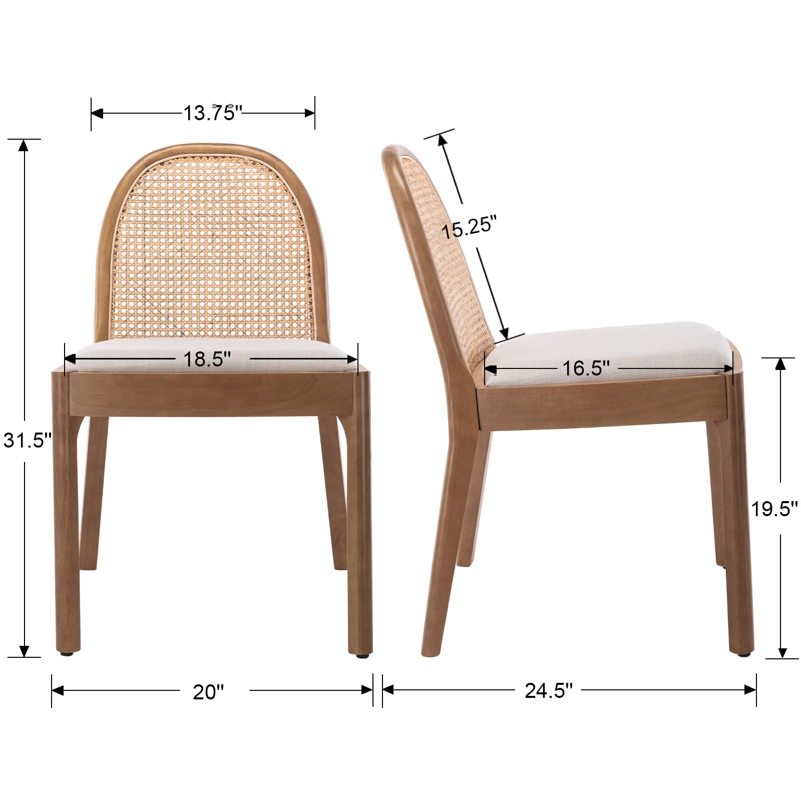 Janoray Rattan Upholstered Dining Chairs Set of 2 - 1866DC