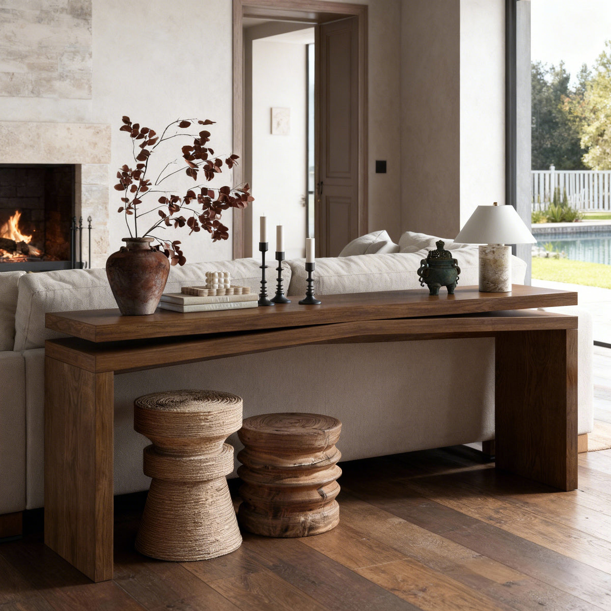 65" Rustic Farmhouse Console Table with Wood Veneer