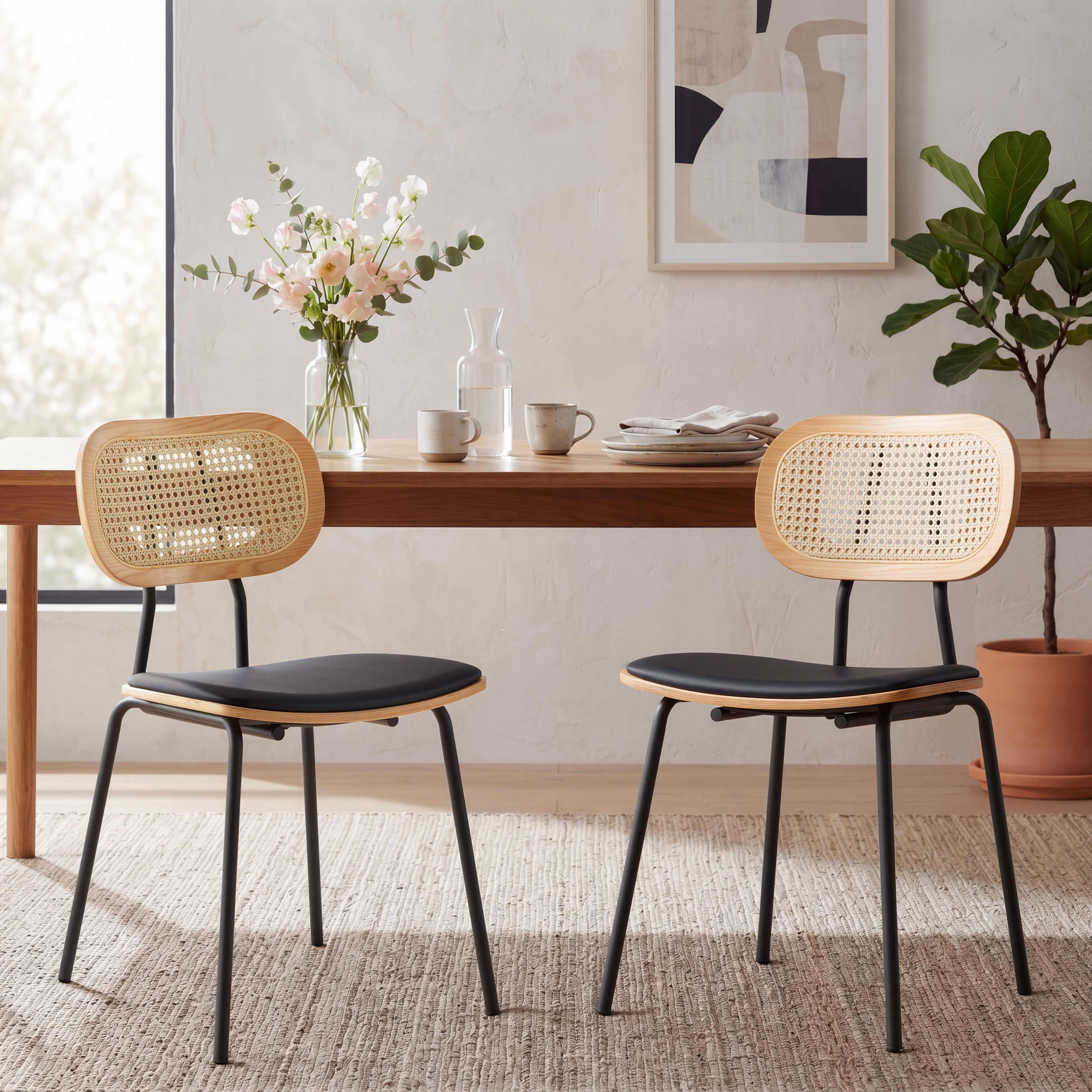 Rattan Back Dining Chairs Set of 2 - 6647DC