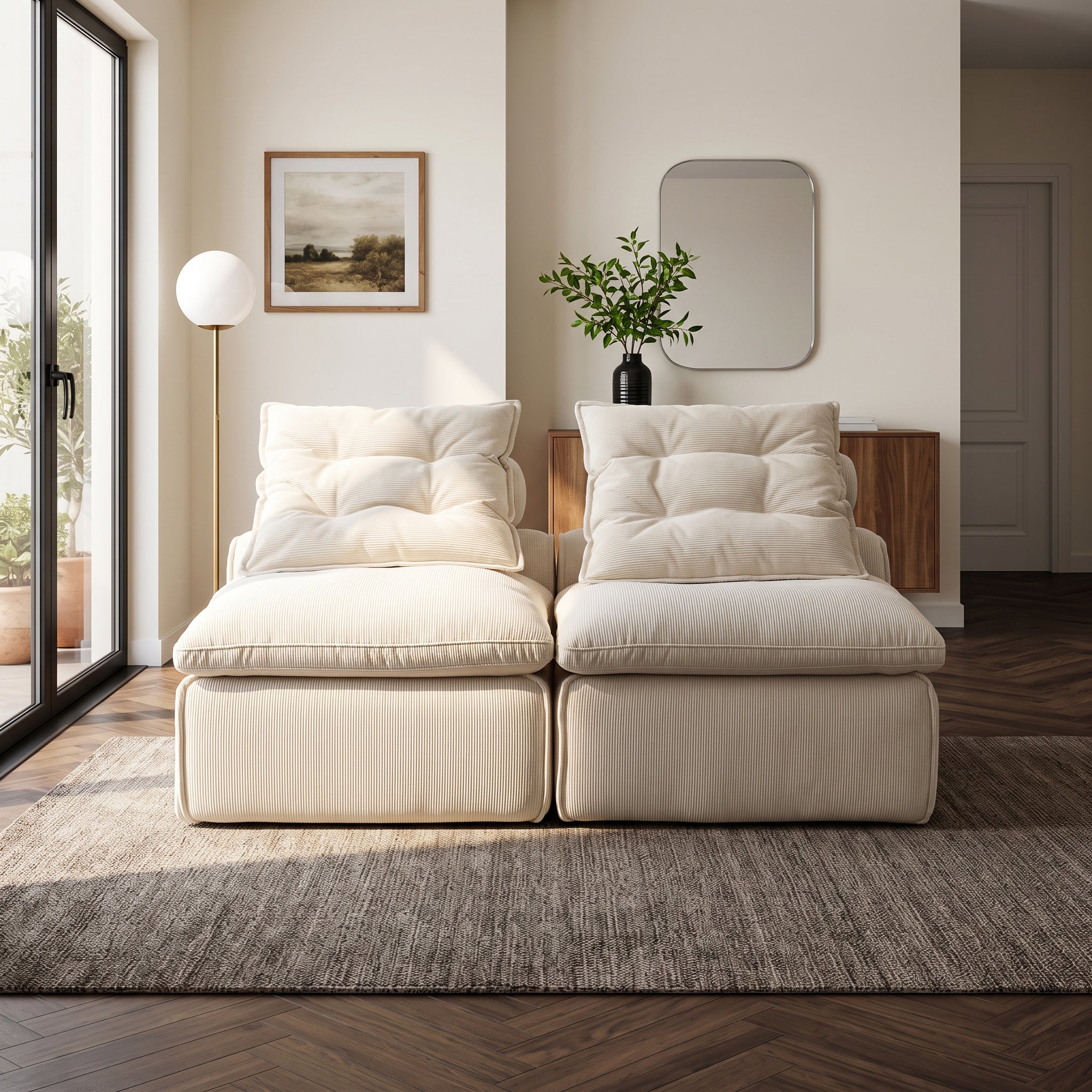 66" Modular Armless Corduroy Sofa 2-Seater DIY Convertible Couch