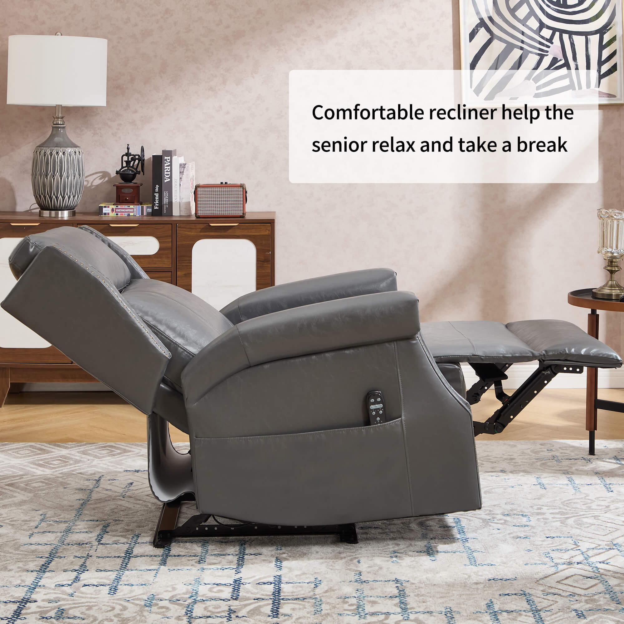 Waxed Faux Leather Massage Heat Modern Manual Recliner Chair