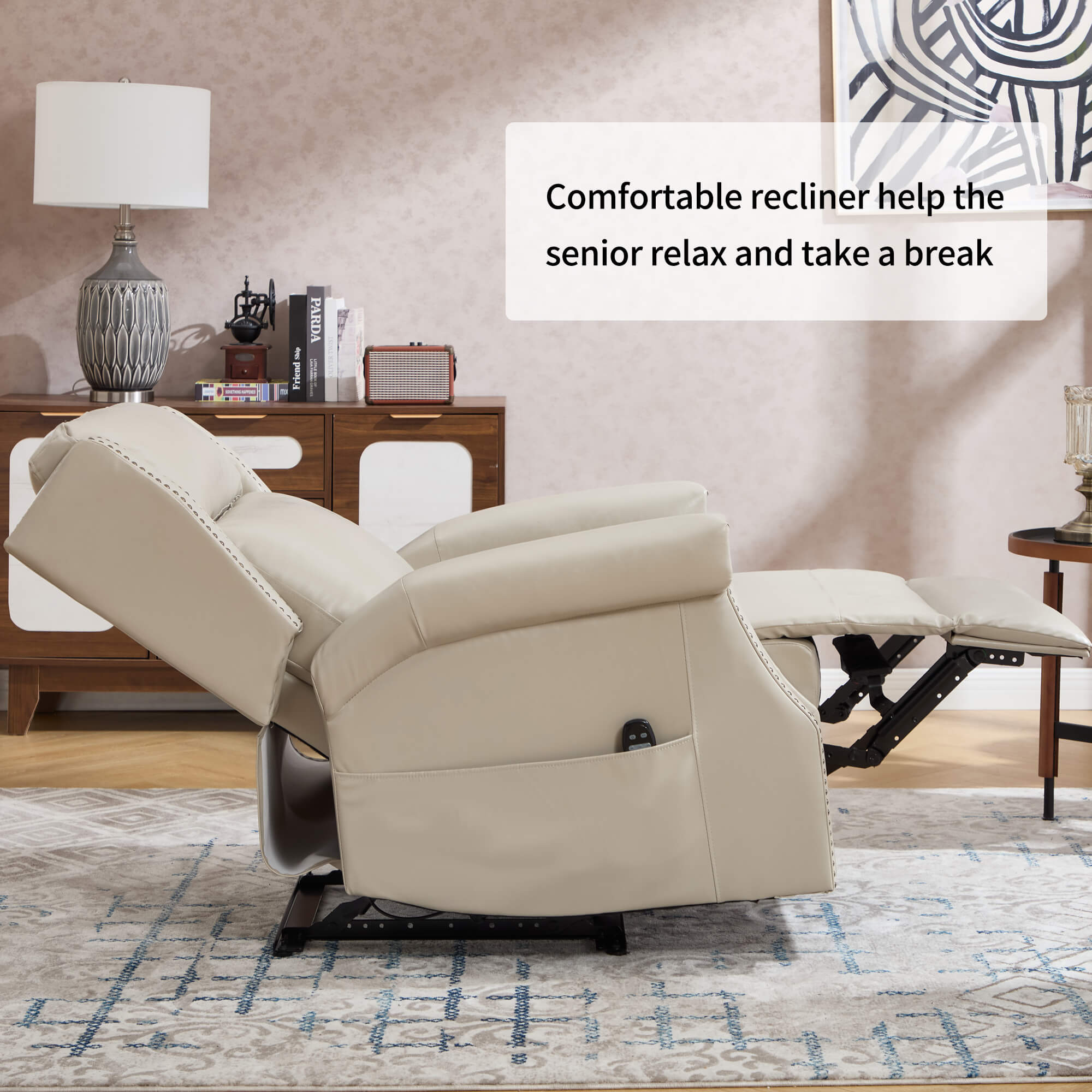 Waxed Faux Leather Massage Heat Modern Manual Recliner Chair