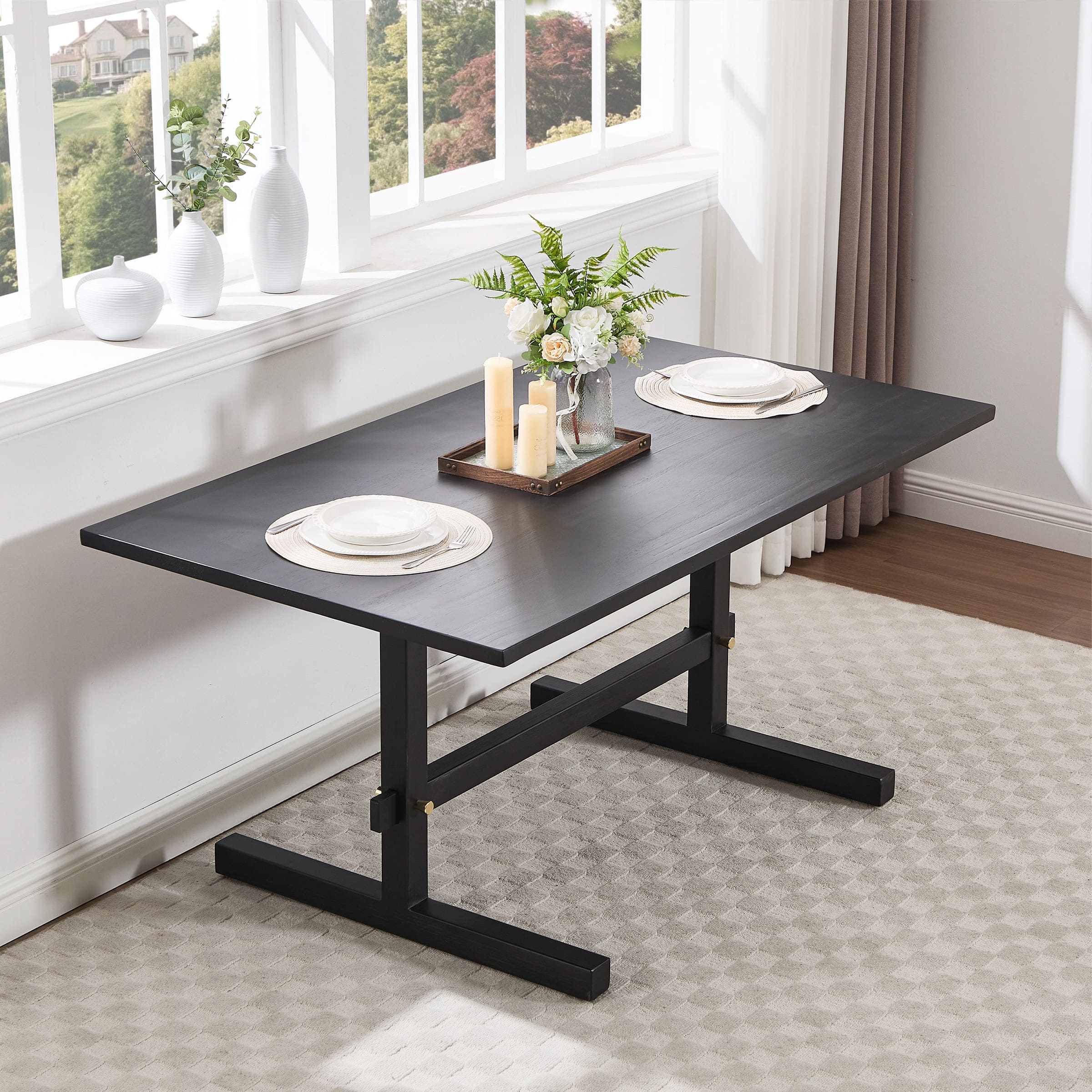 Kmax 63"W Farmhouse Rectangular Wood Dining Table - 22837DT