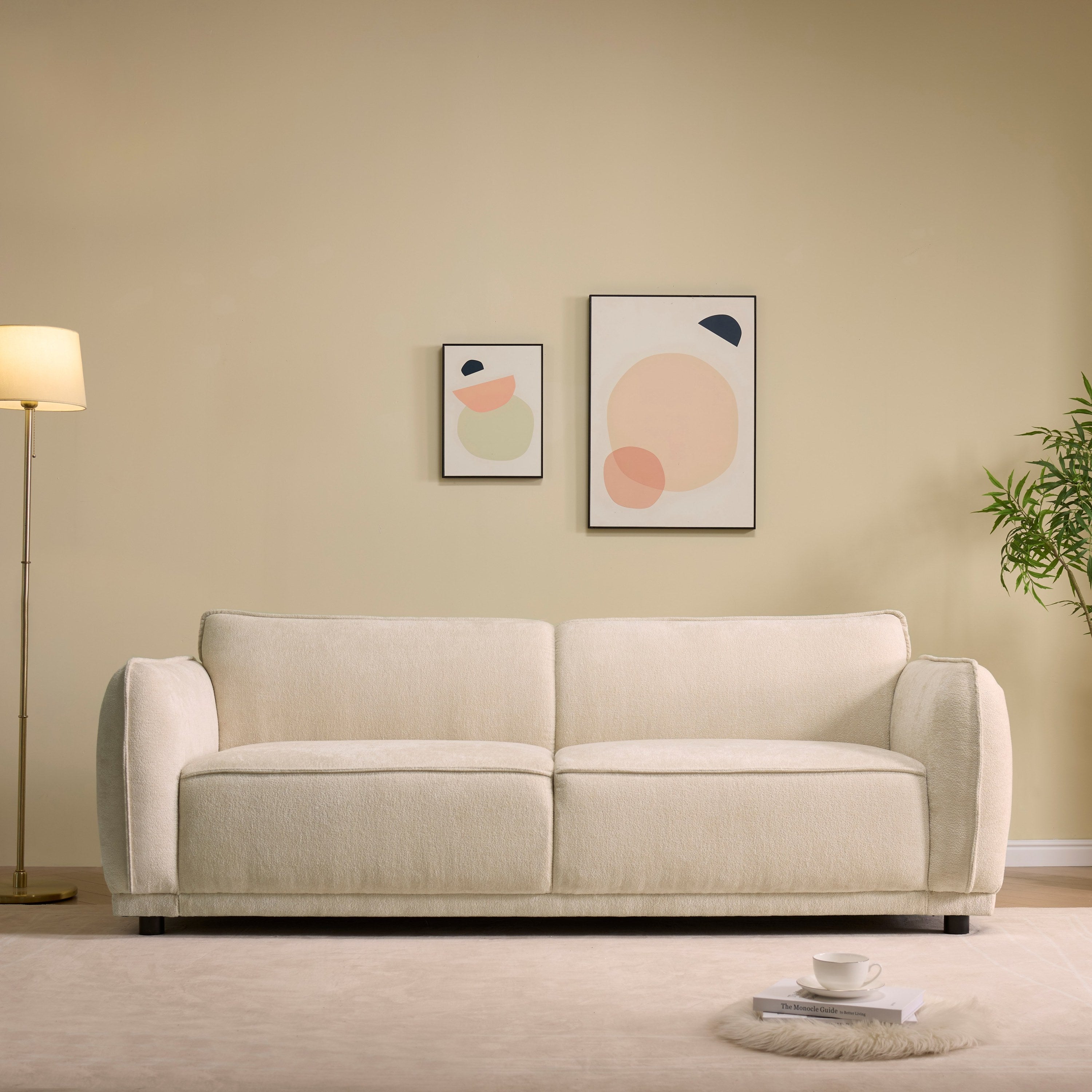 84" Beige 3-Seater Modern Upholstered Boucle Sofa Couch