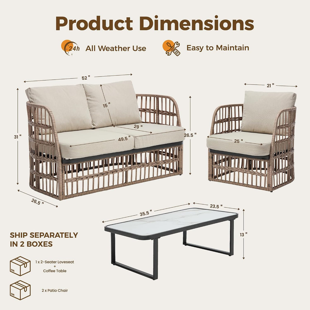 4-Piece Outdoor Wicker Patio Conversation Furniture Set