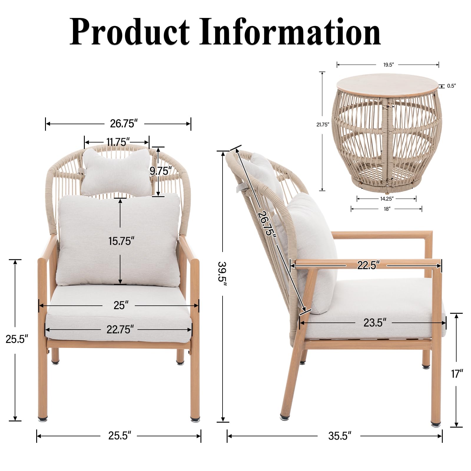 Outdoor Furniture Set with Storage Table 3 PCS - 25001SE