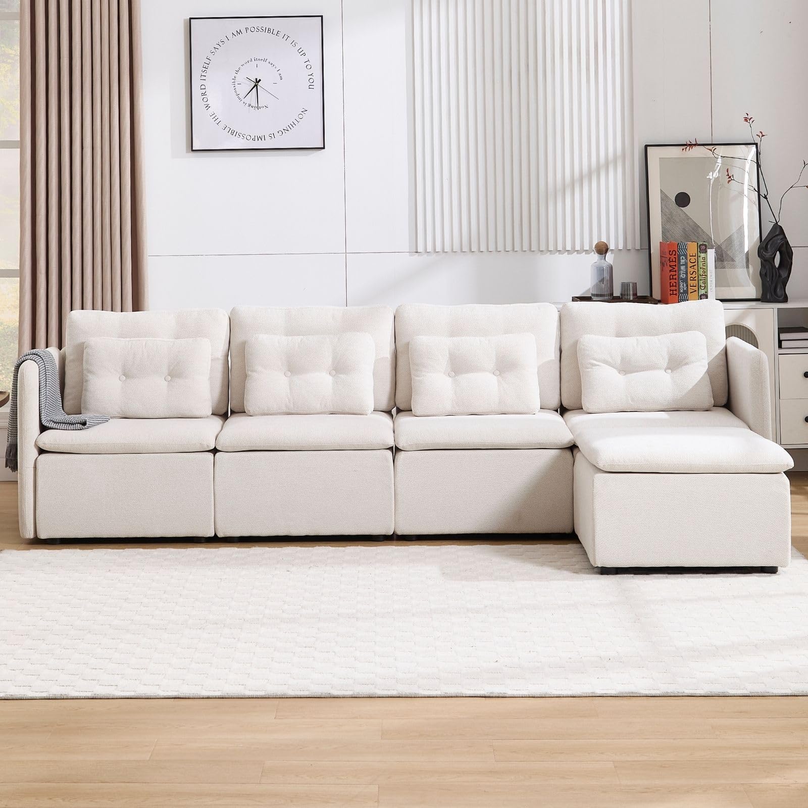 VESCASA Chenille 56.5" Modular Sectional Sofa with Waist Pillow - 90041SF