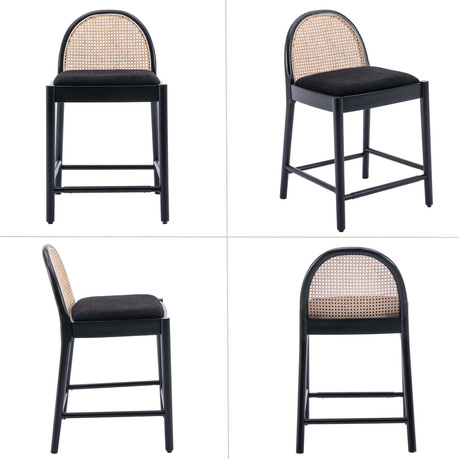 Kmax 26"H & 30"H Rattan Backrest Wooden Legs Counter Height Stools Set of 2 - 5696CS