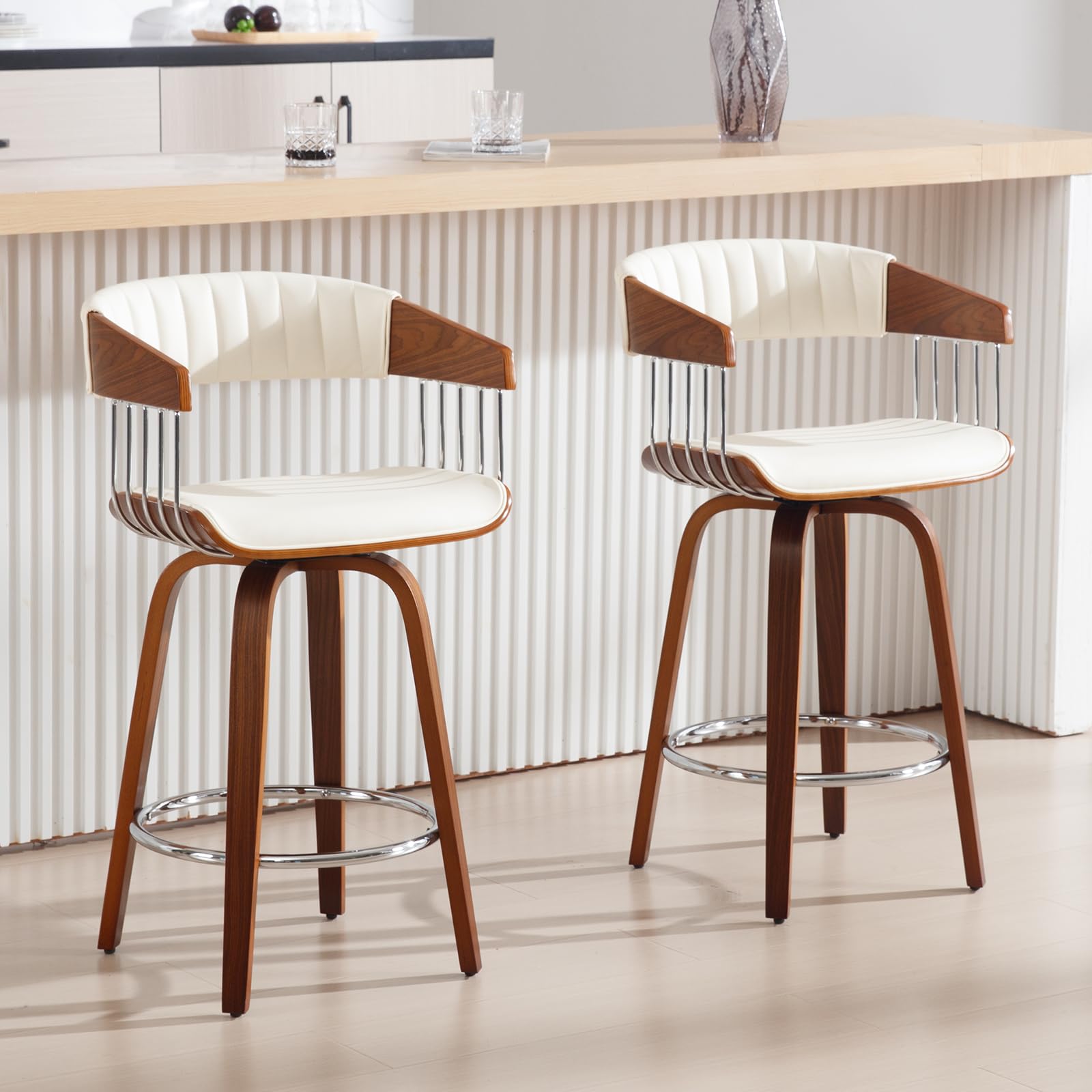 VESCASA 26"H Swivel Wood Legs Counter Stools Set of 2 - 3111CS