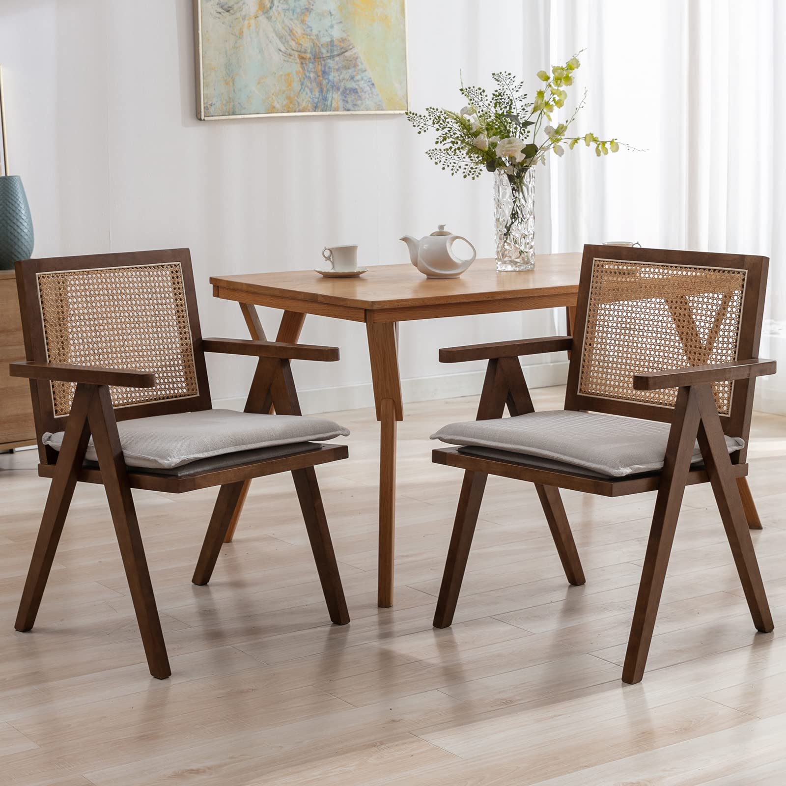 Janoray Rattan Back Linen Dining Chairs Set of 2 - 1826DC