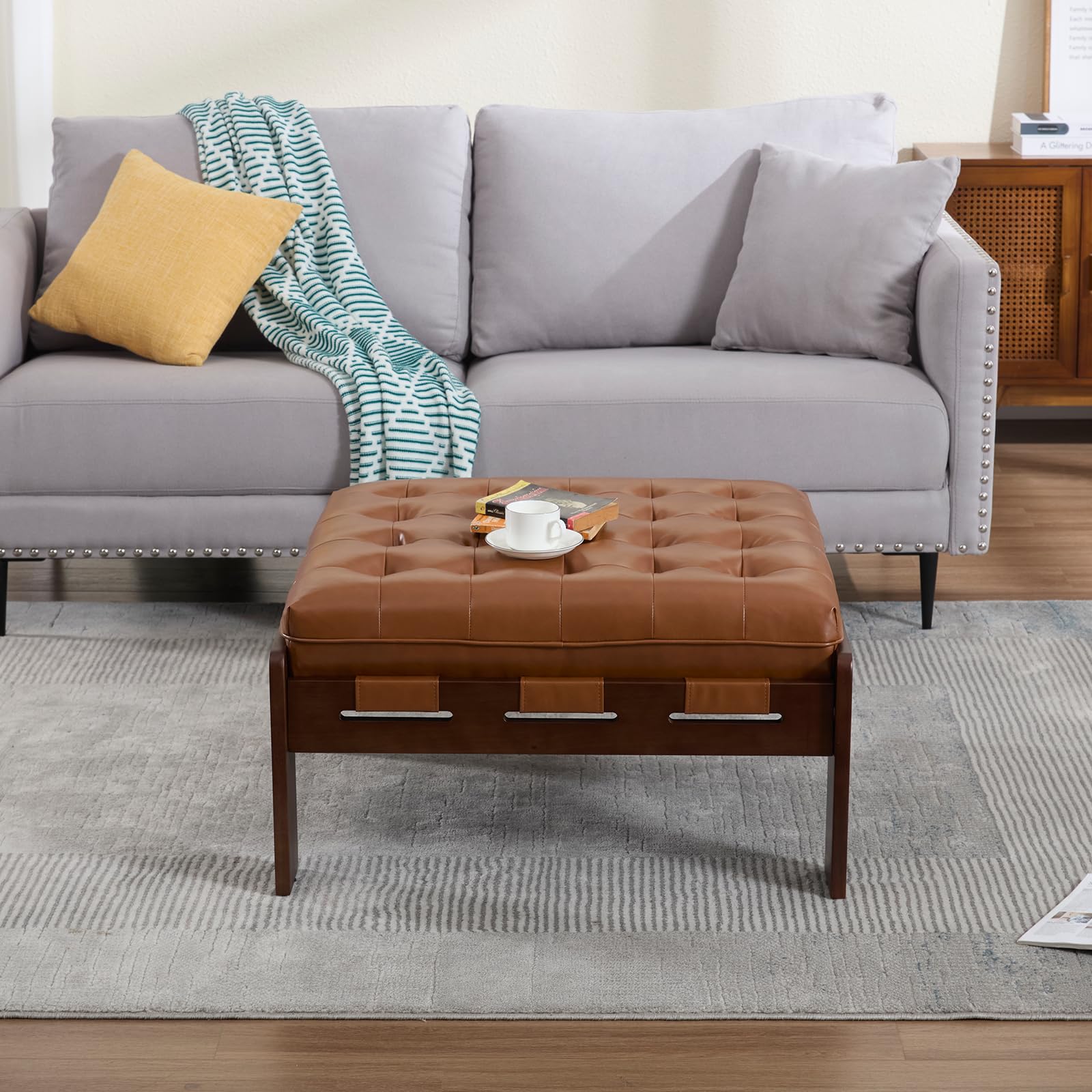 Kmax Leather Ottoman Coffee Table - 63051 & 6305CT