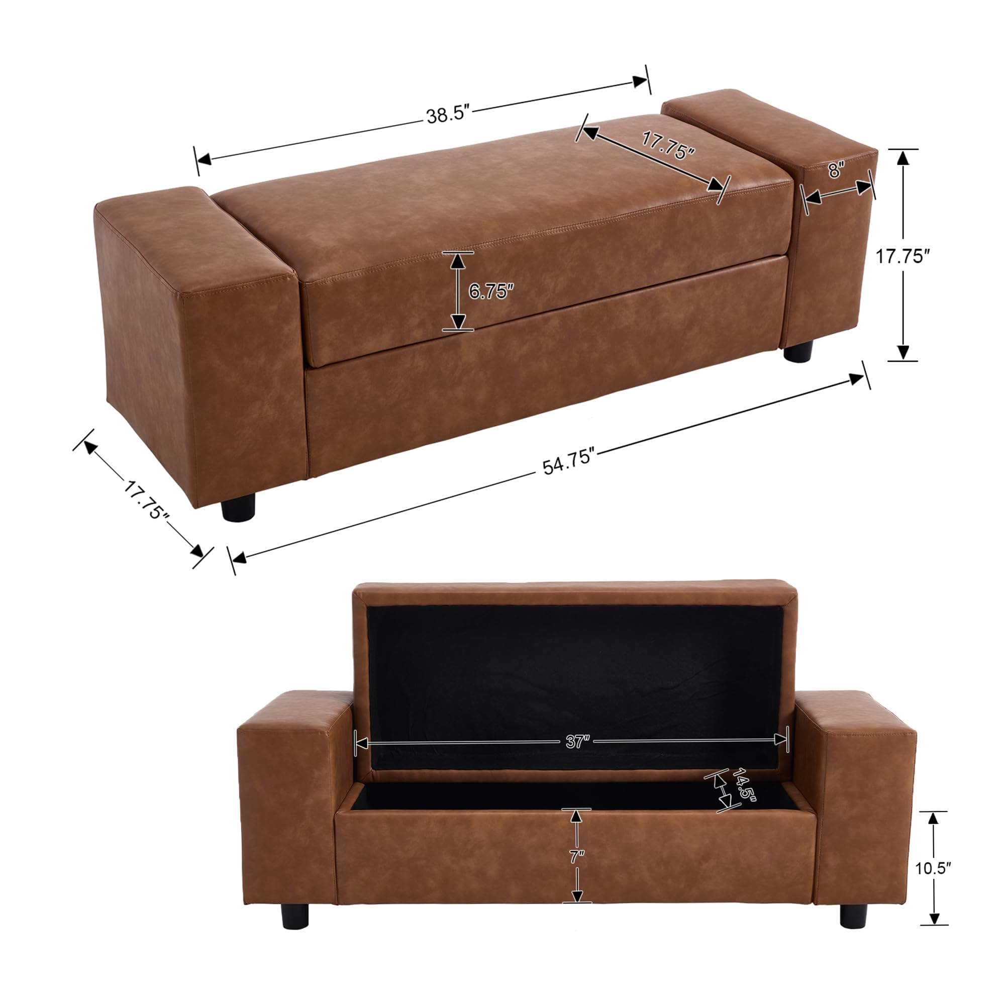 ROCITY 55" Upholstered Storage Bench for Entryway and Bedroom - 7060BH