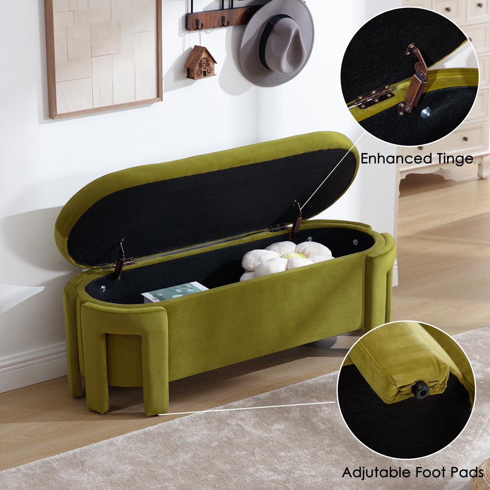 ROCITY Modern Velvet Storage Entryway Bench - 2630BH