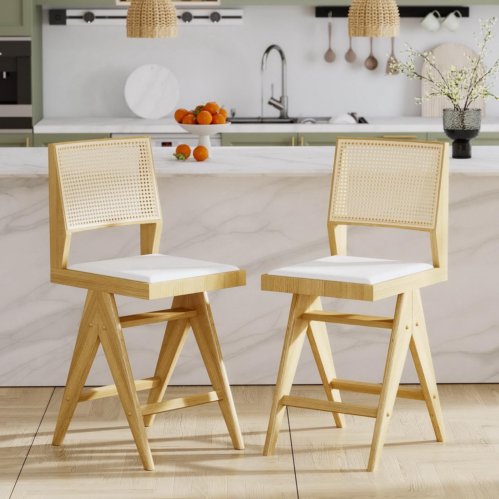 Janoray 26"H Rattan Back Counter Height Bar Stools Set of 2 - X341CS