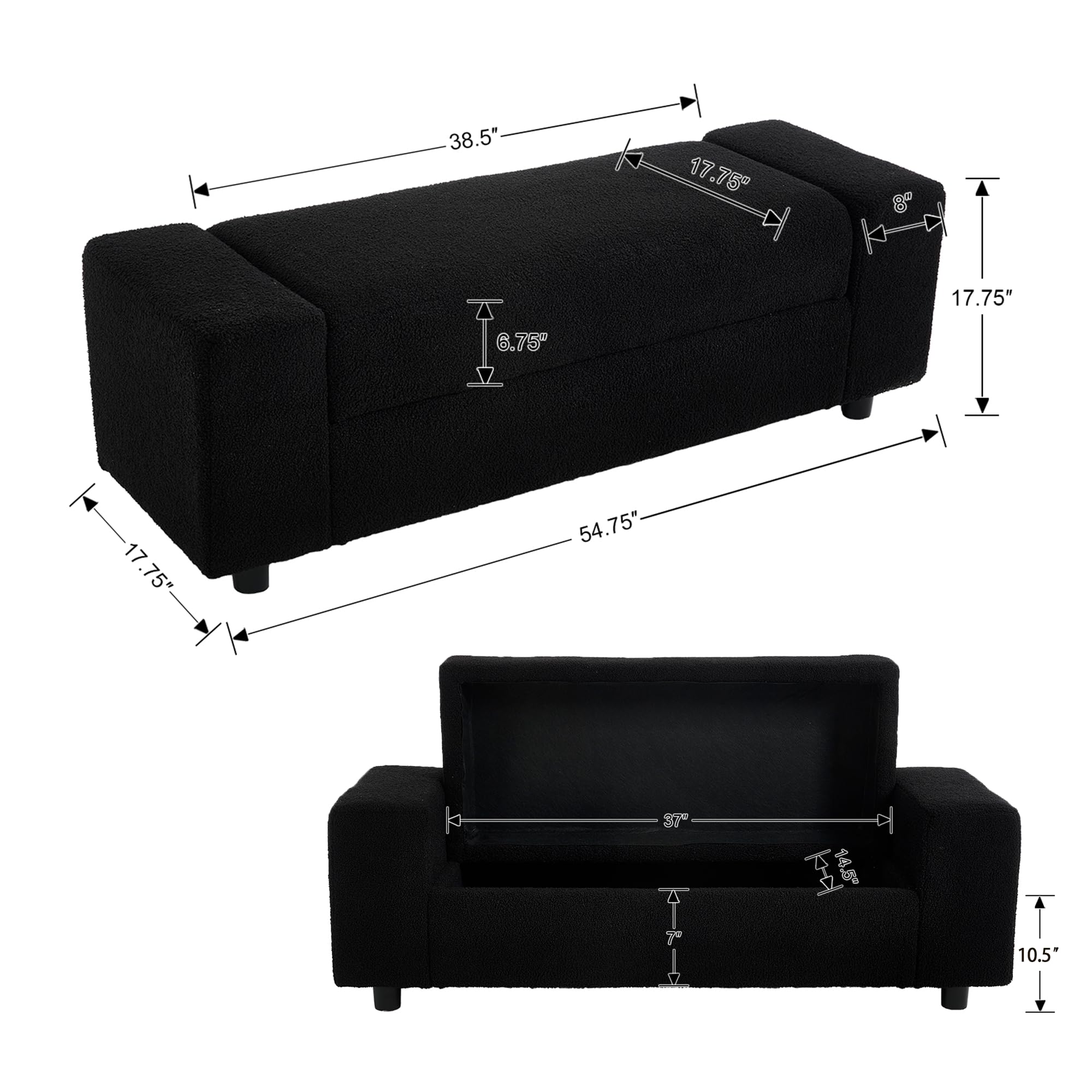 ROCITY 55" Upholstered Storage Bench for Entryway and Bedroom - 7060BH