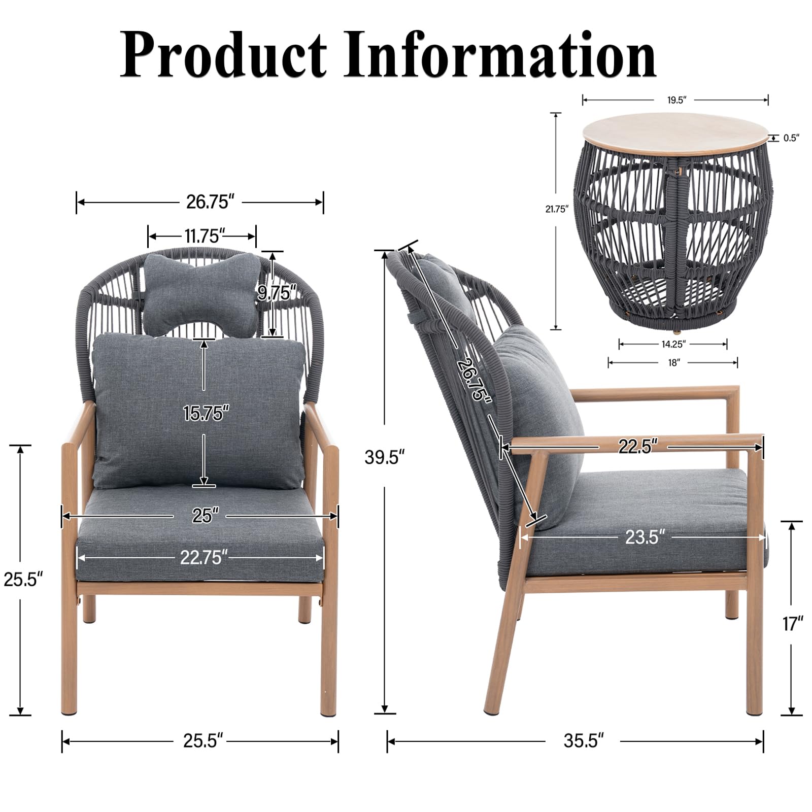 Outdoor Furniture Set with Storage Table 3 PCS - 25001SE