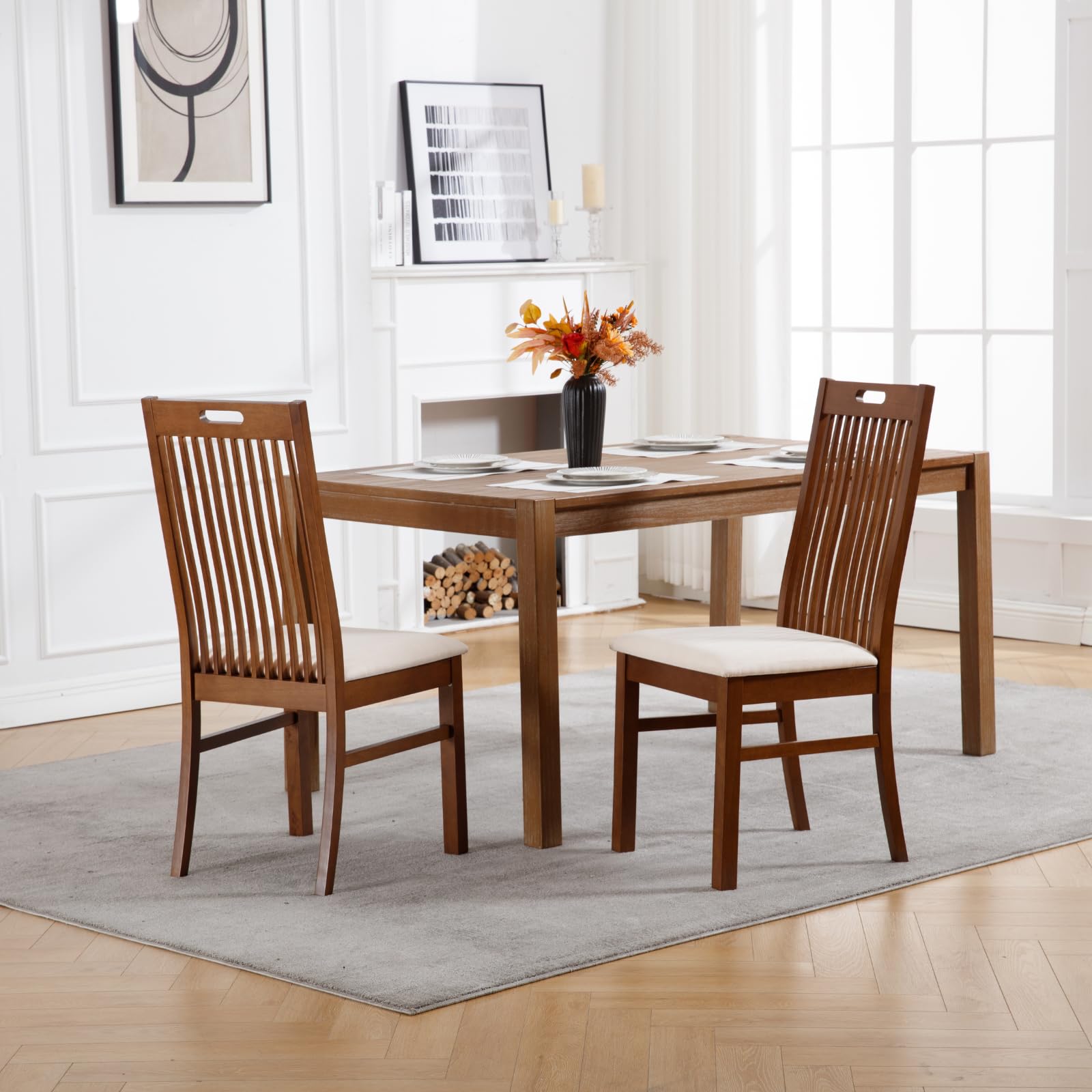 Kmax Farmhouse Walnut Wood Dining Chairs Set of 2 - 8131DC