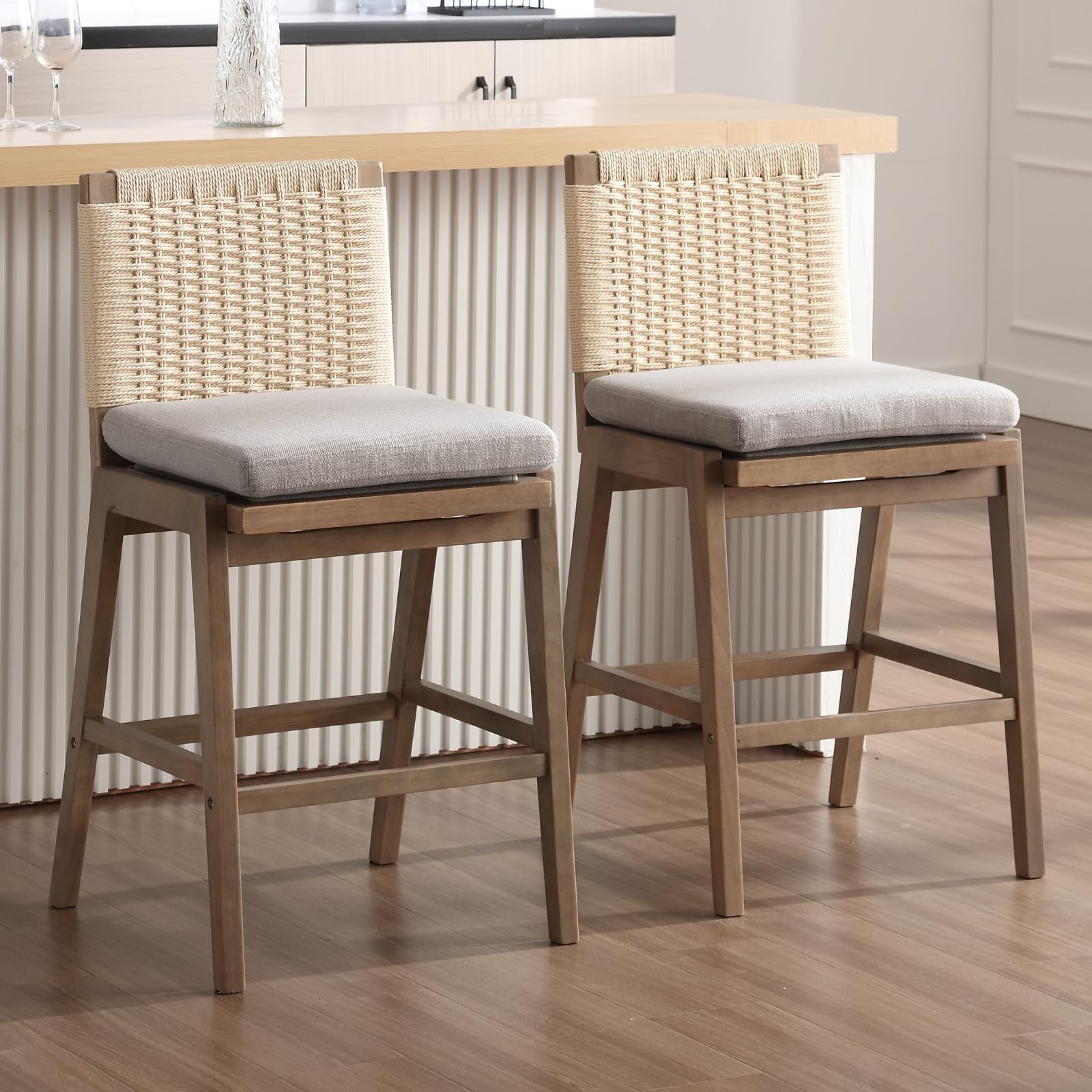 Kmax 27.25"H Woven Linen Counter Stools Set of 2 - 5743CS