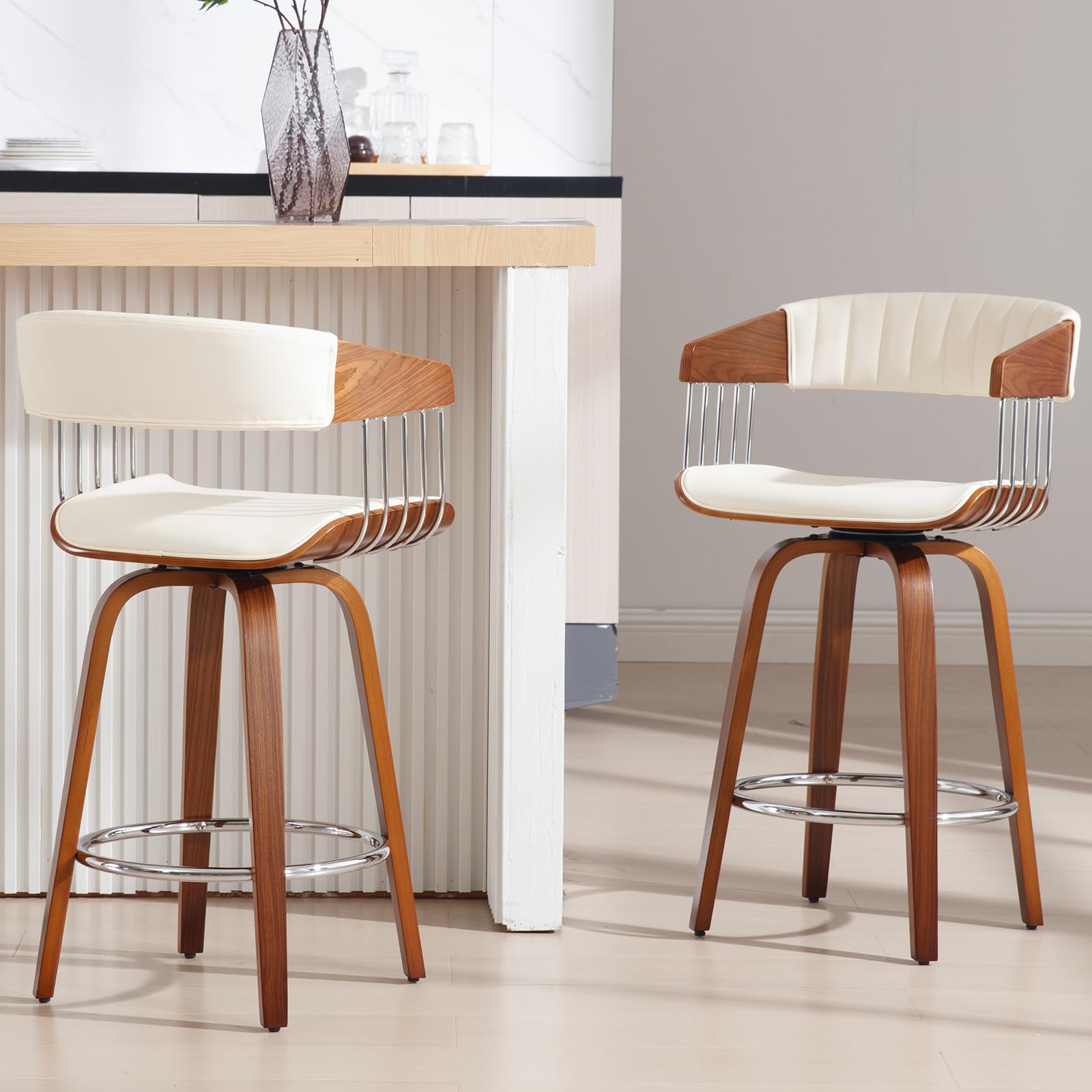 VESCASA 26"H Swivel Wood Legs Counter Stools Set of 2 - 3111CS