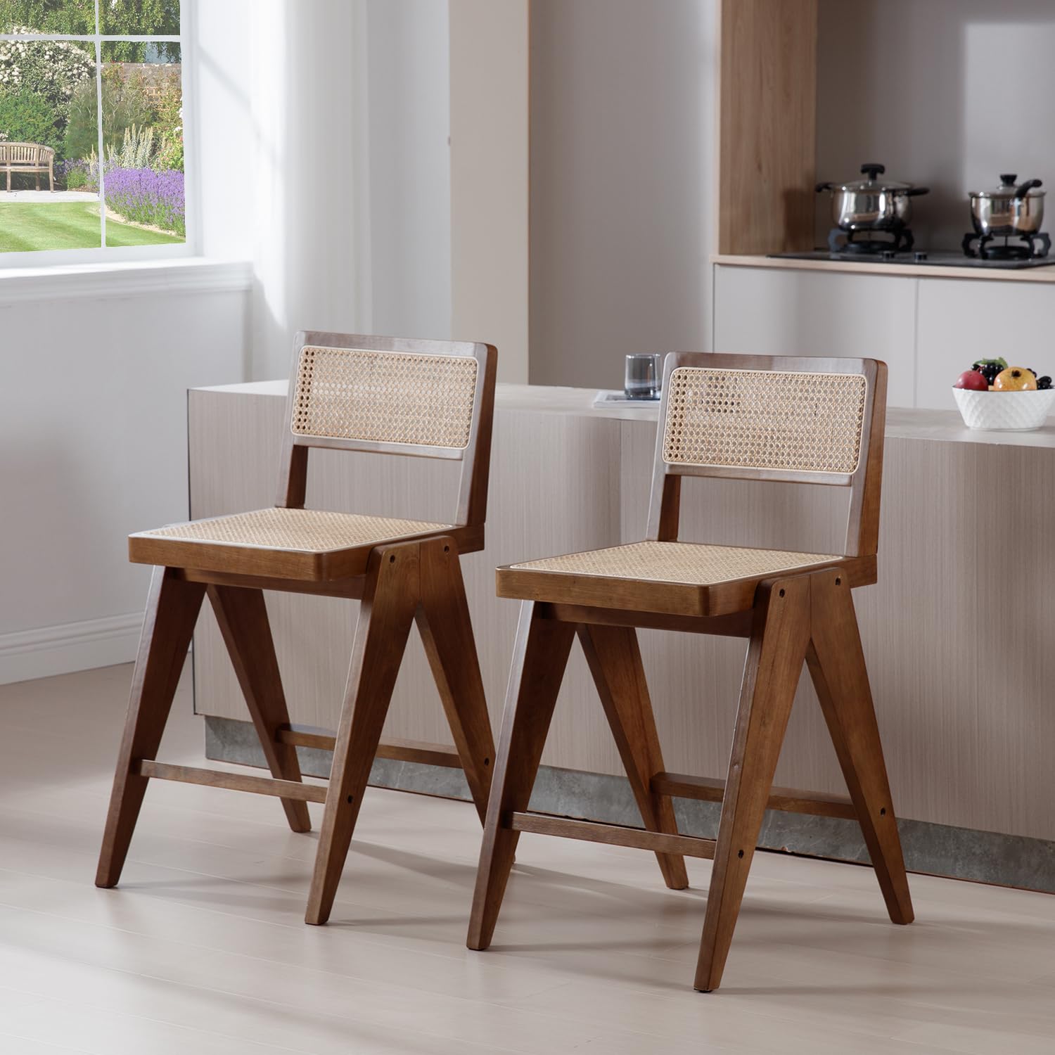 Janoray 26"H Rattan Back Wood Counte Stools Set of 2 - 5760CS