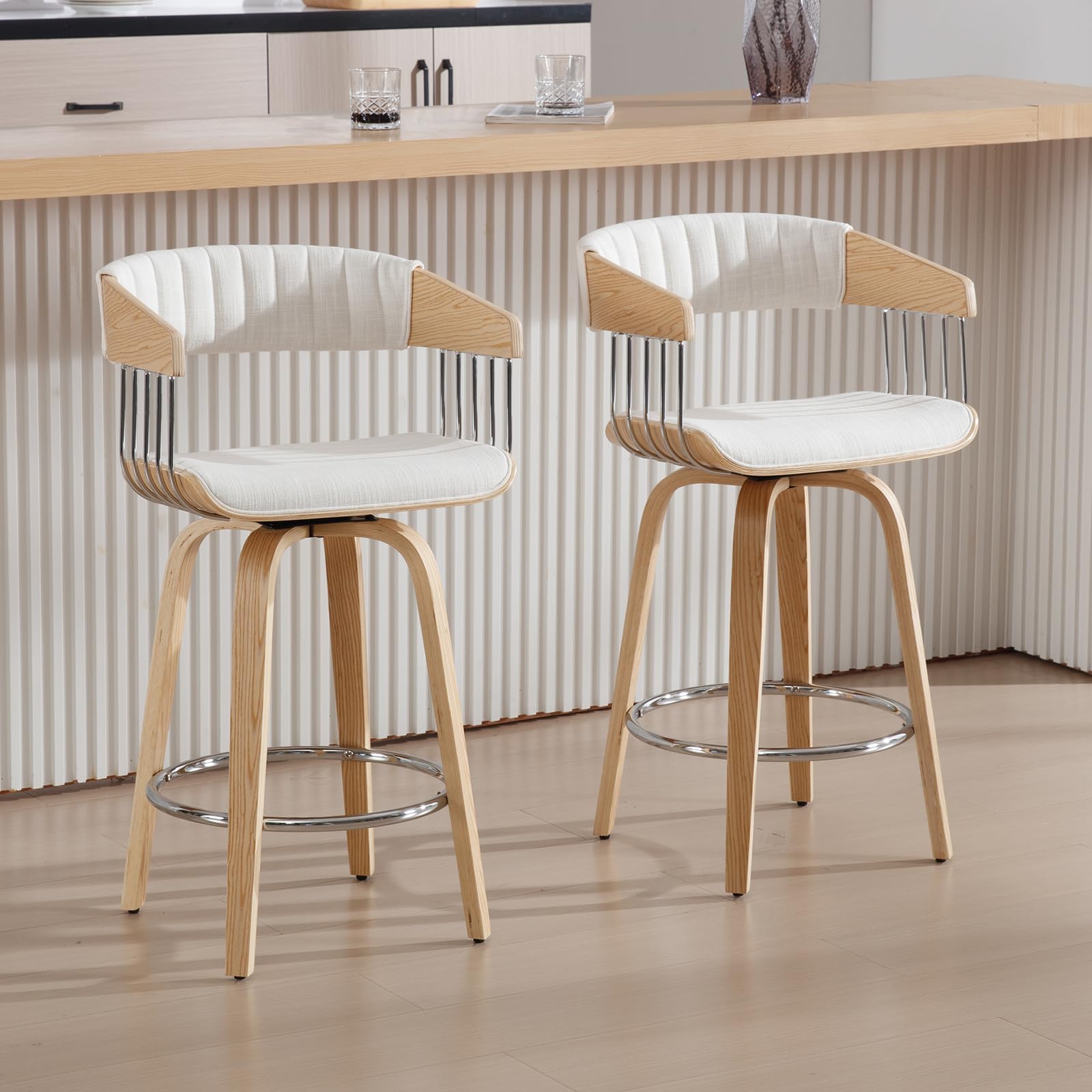 VESCASA 26"H Swivel Wood Legs Counter Stools Set of 2 - 3111CS