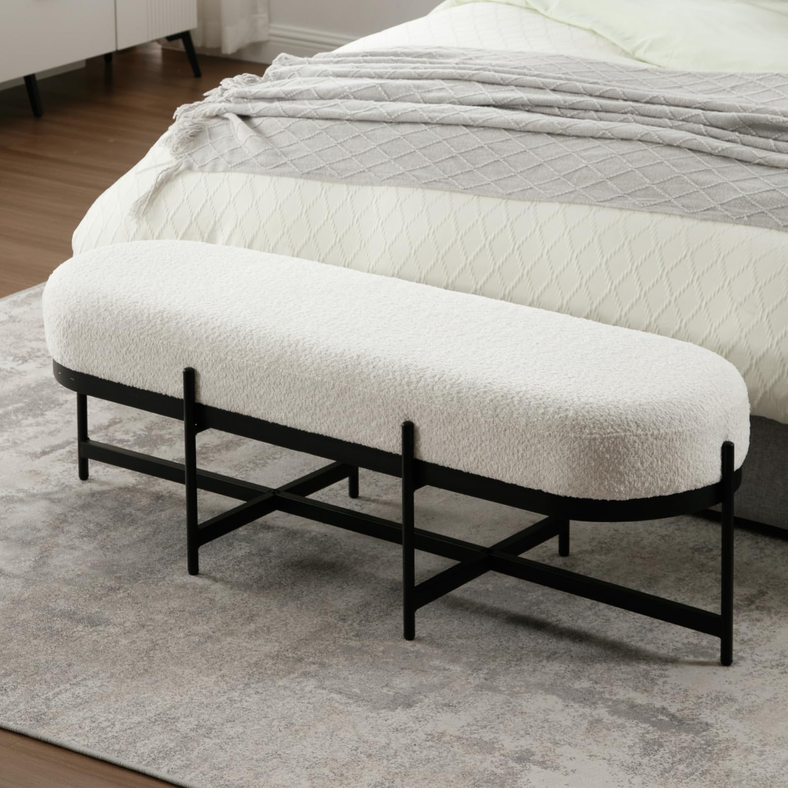 ROCITY 55" Modern Entryway Bench with Black Metal - 1012BH