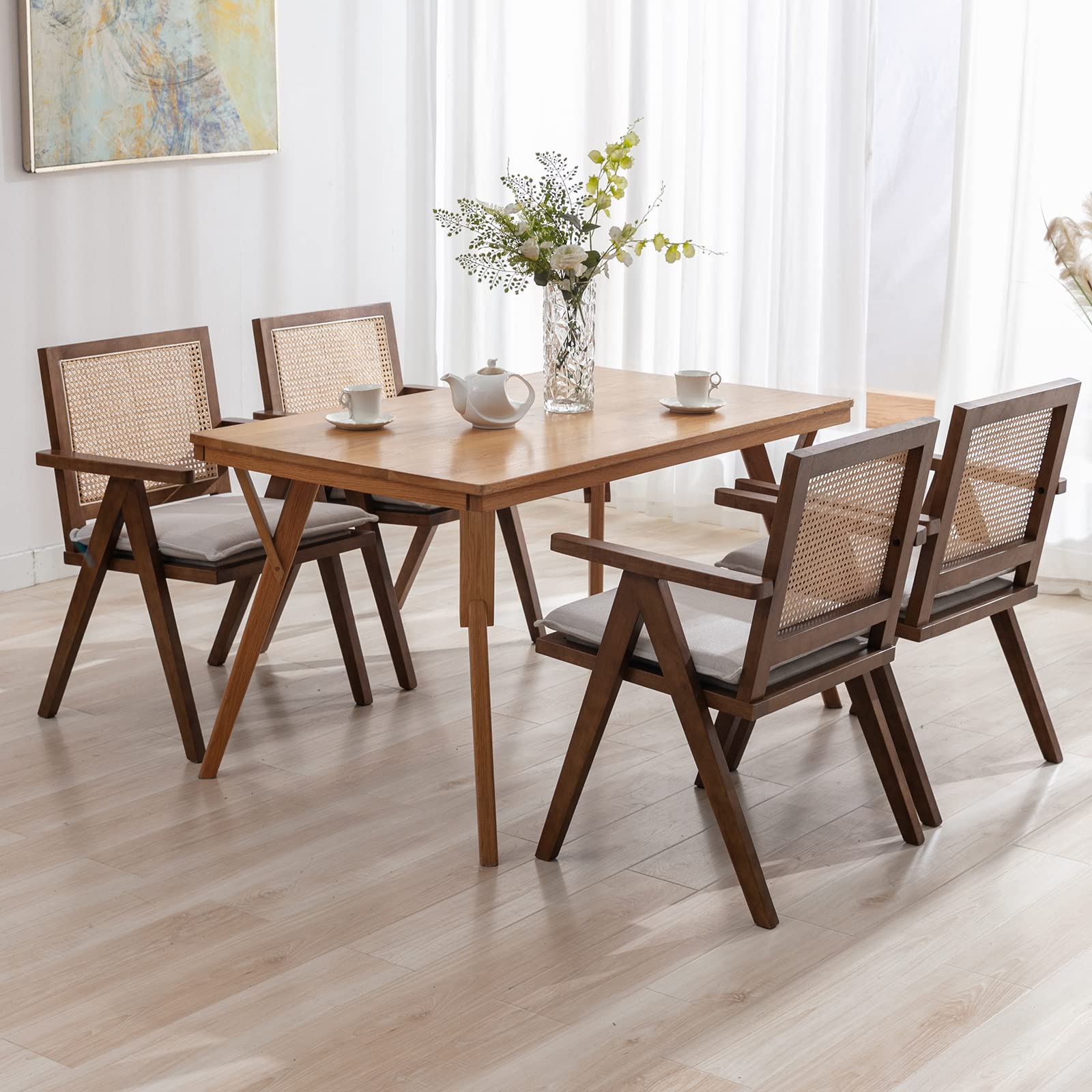 Janoray Rattan Back Linen Dining Chairs Set of 2 - 1826DC