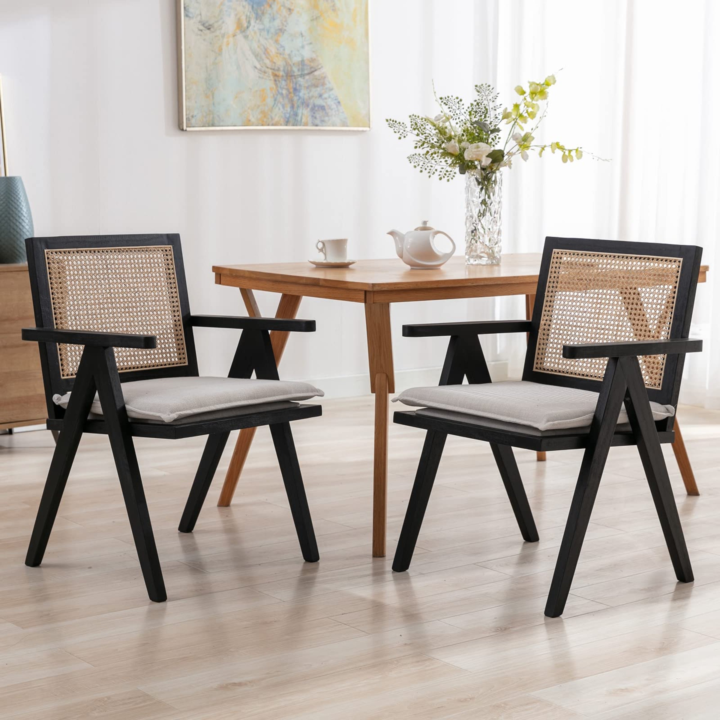 Janoray Rattan Back Linen Dining Chairs Set of 2 - 1826DC