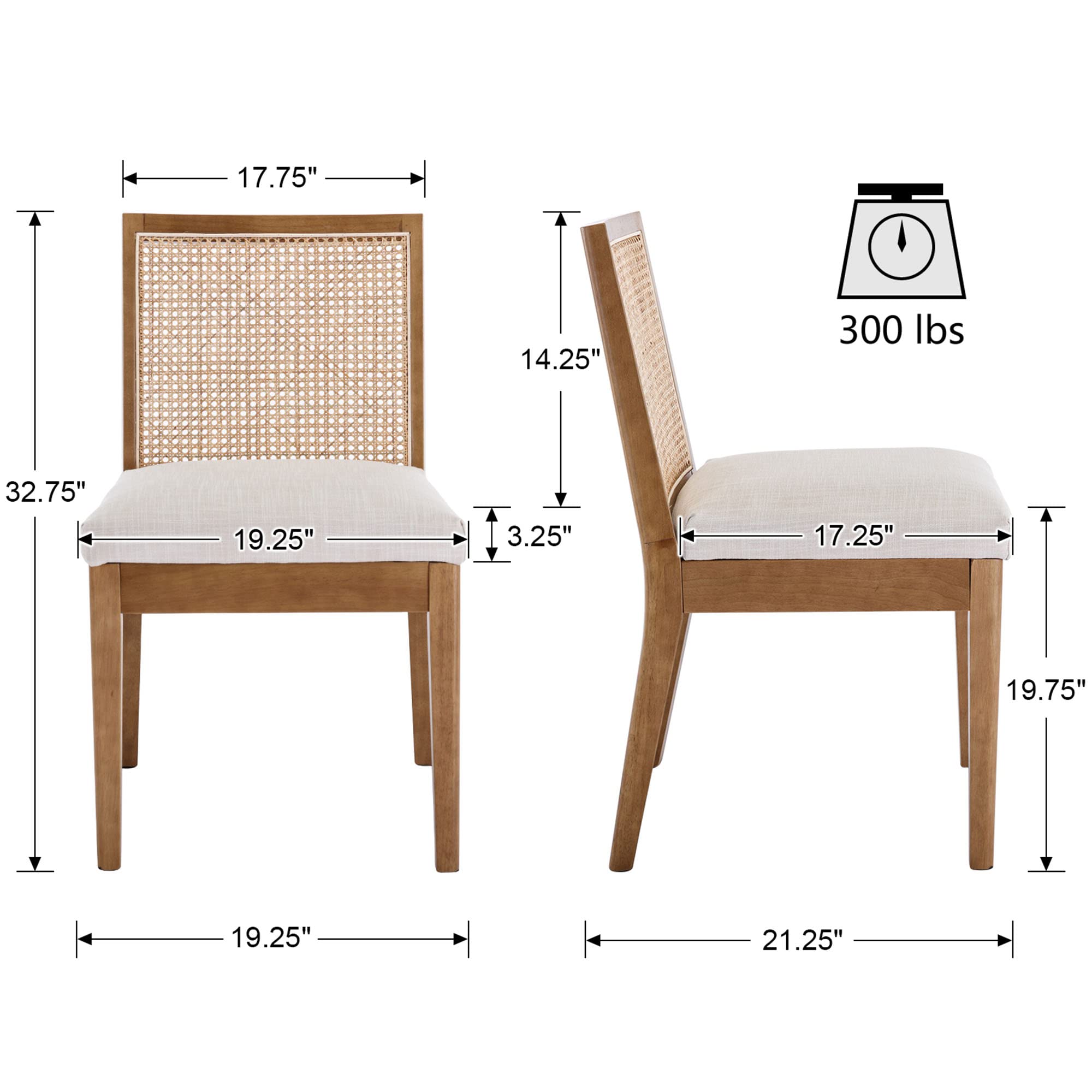 CIMOTA Square Rattan Back Dining Chairs Set of 2 - 1932DC