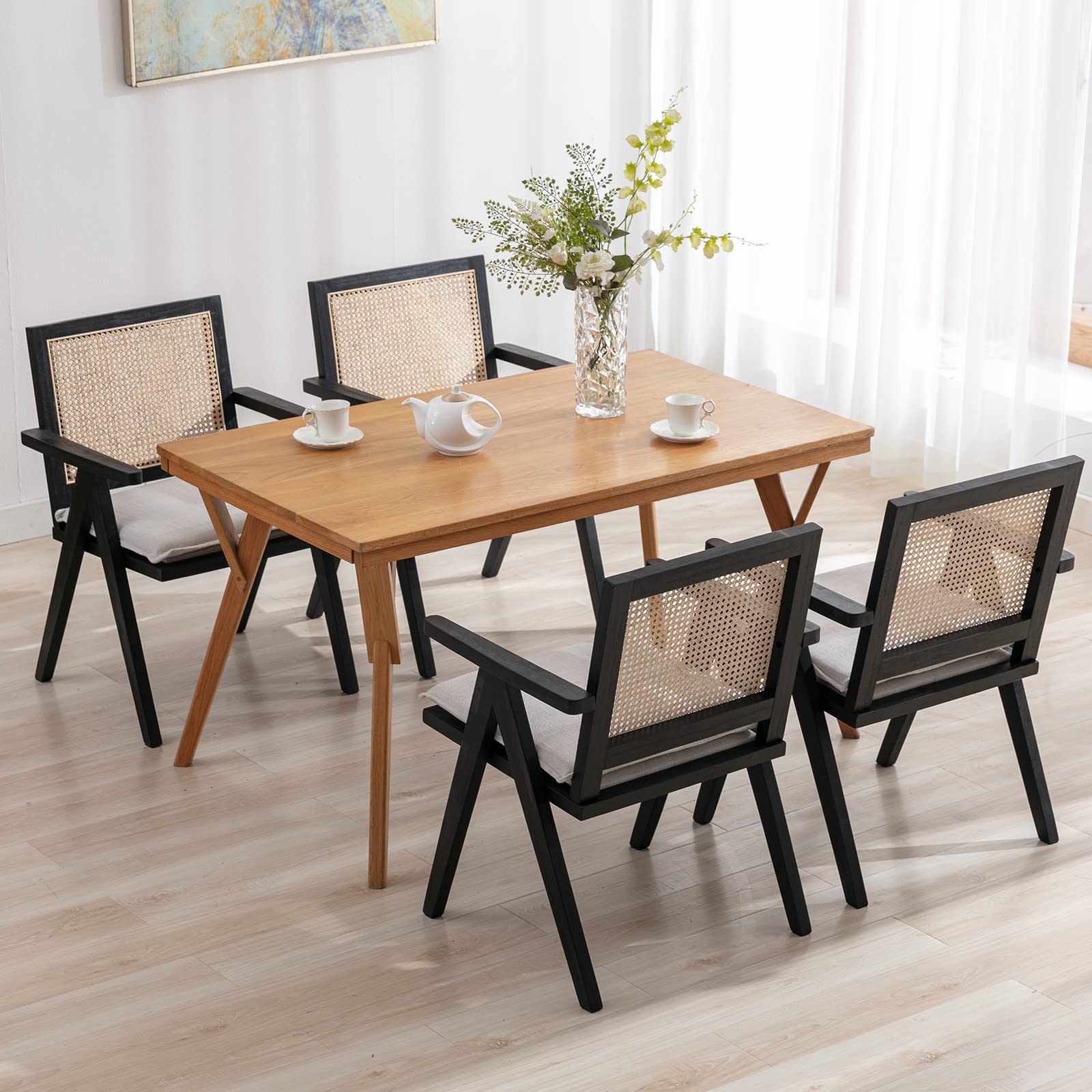 Janoray Rattan Back Linen Dining Chairs Set of 2 - 1826DC