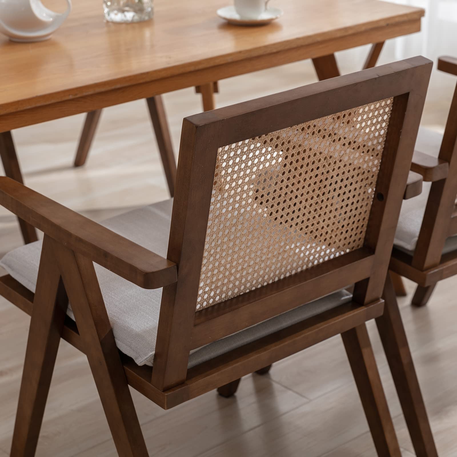 Janoray Rattan Back Linen Dining Chairs Set of 2 - 1826DC