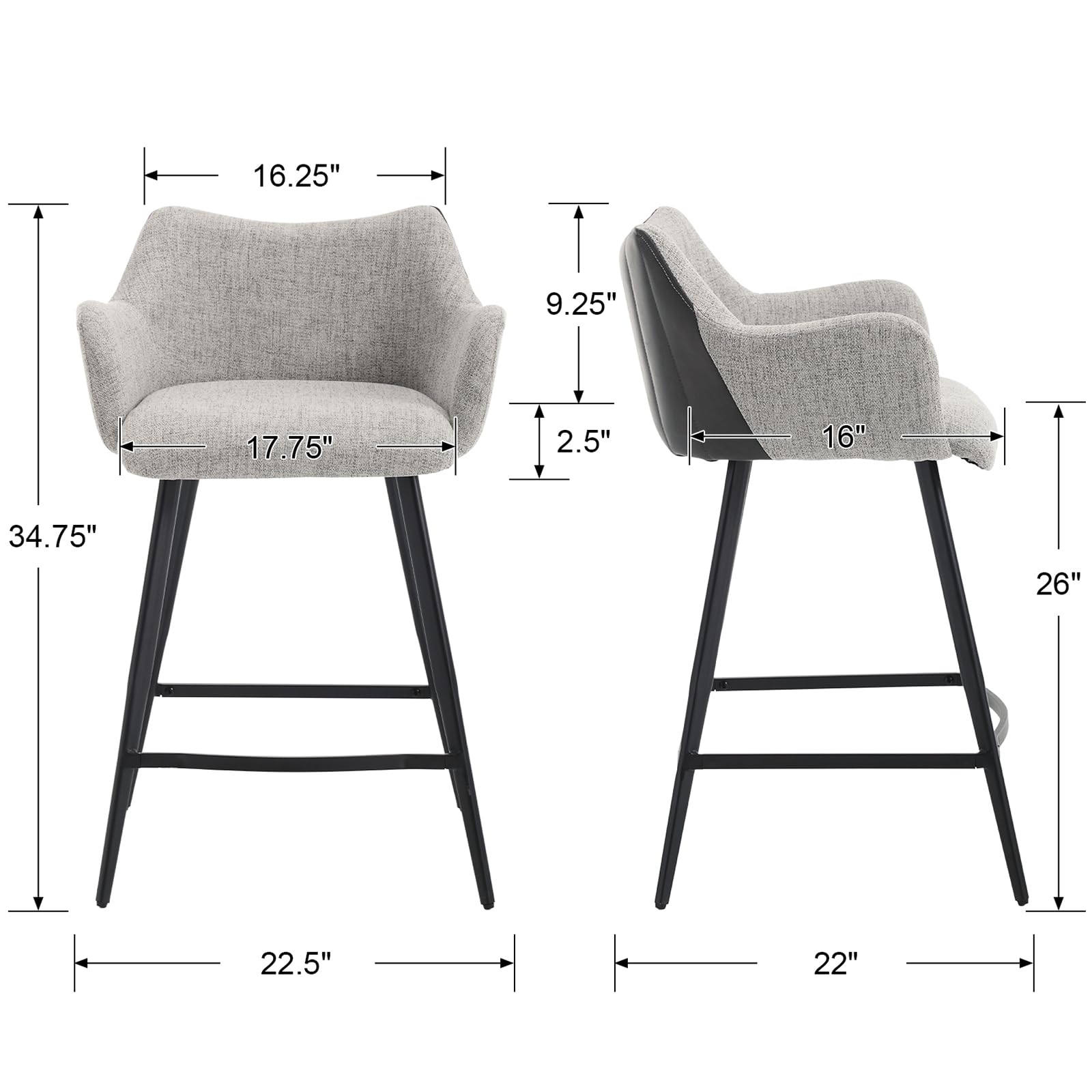 VESCASA 26"H Modern Linen Counter Height Stools Set of 2 - 5029CS