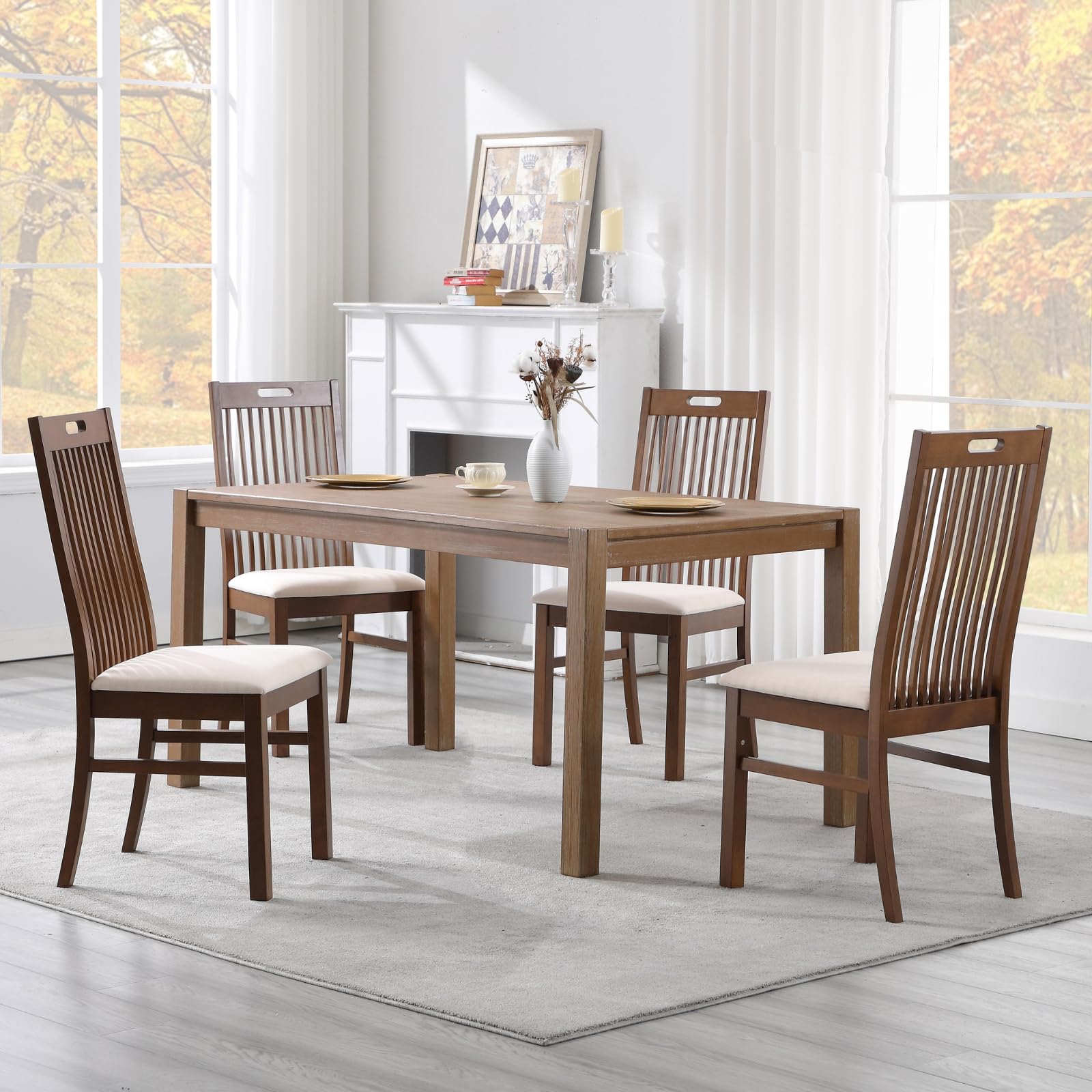 Kmax Farmhouse Walnut Wood Dining Chairs Set of 2 - 8131DC