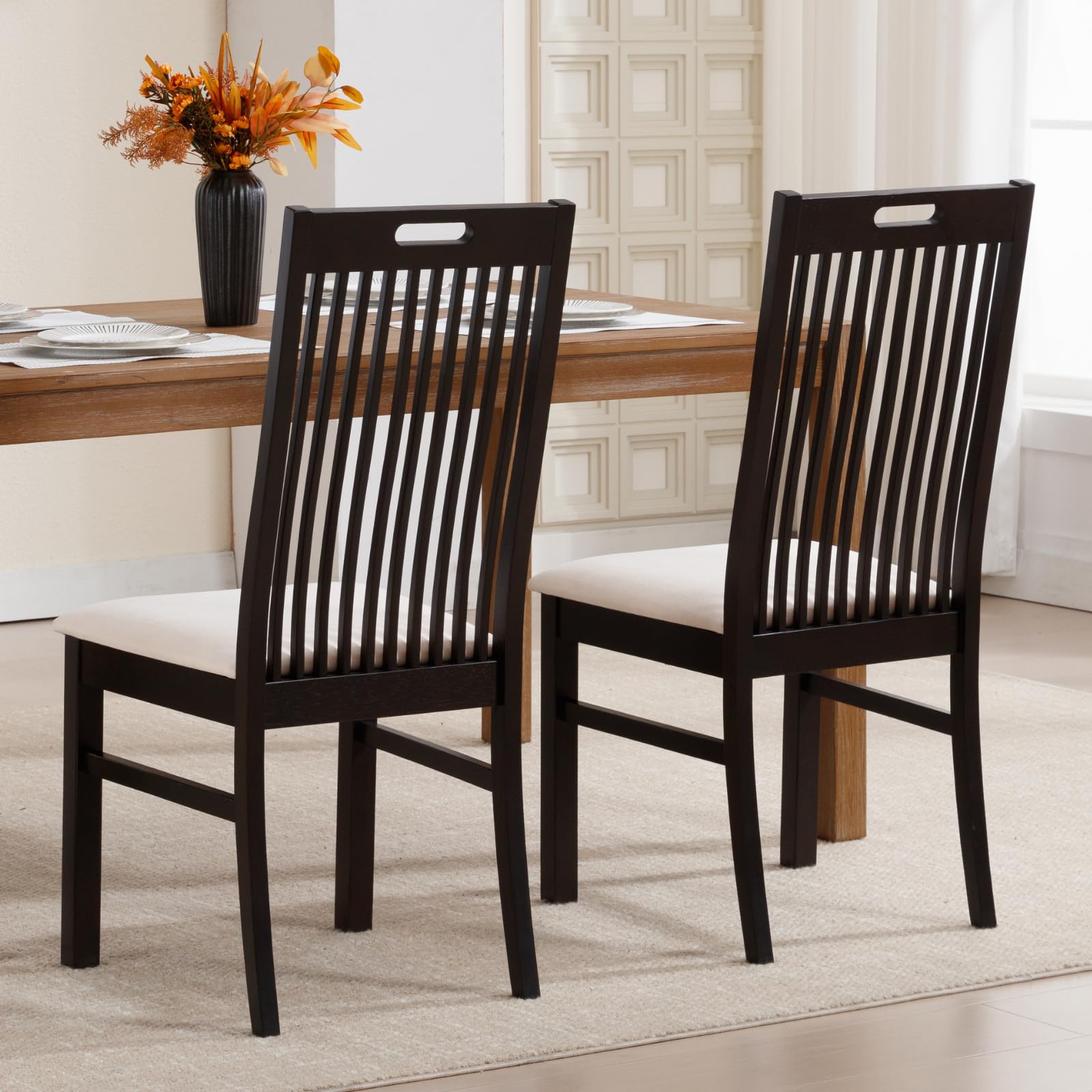 Kmax Farmhouse Walnut Wood Dining Chairs Set of 2 - 8131DC