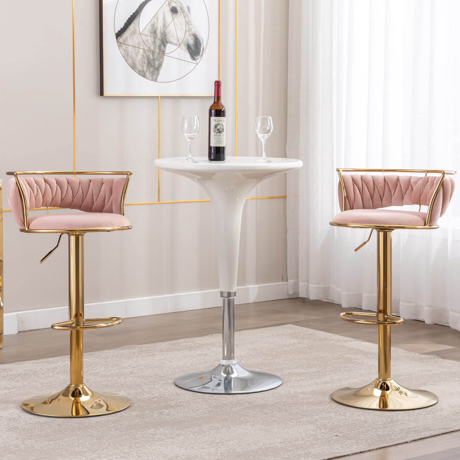 CHICAURA Swivel Adjustable Gold Woven Bar Stools Set of 2 - 6015AB
