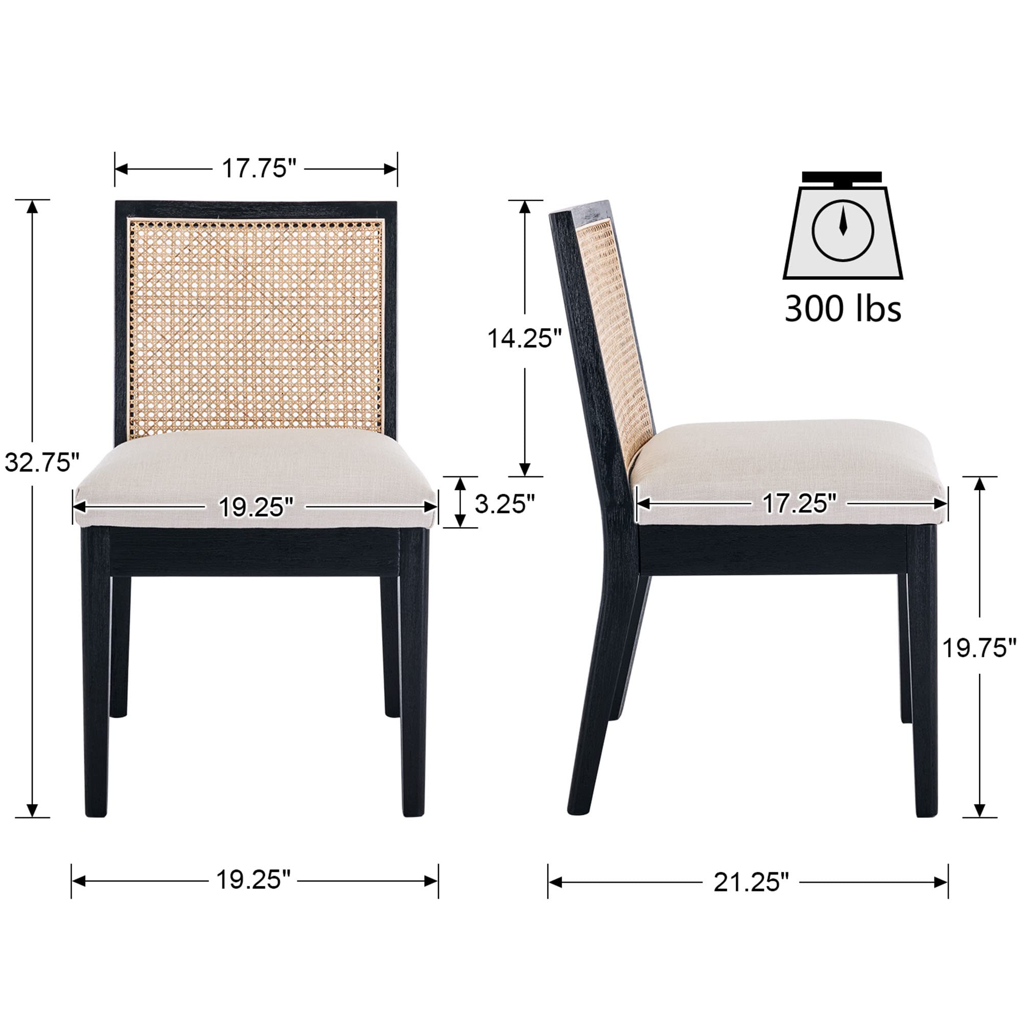 CIMOTA Square Rattan Back Dining Chairs Set of 2 - 1932DC