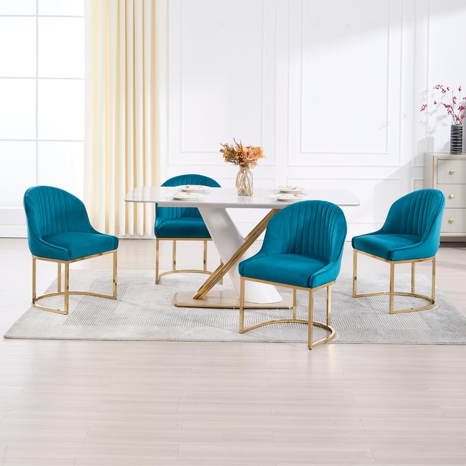 ZH4YOU Armless Gold Legs Dinning Chairs Set of 2- 9067DC