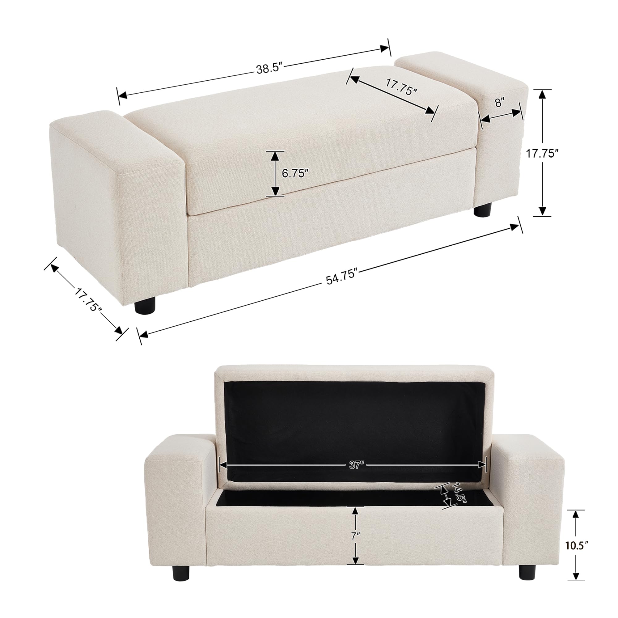 ROCITY 55" Upholstered Storage Bench for Entryway and Bedroom - 7060BH
