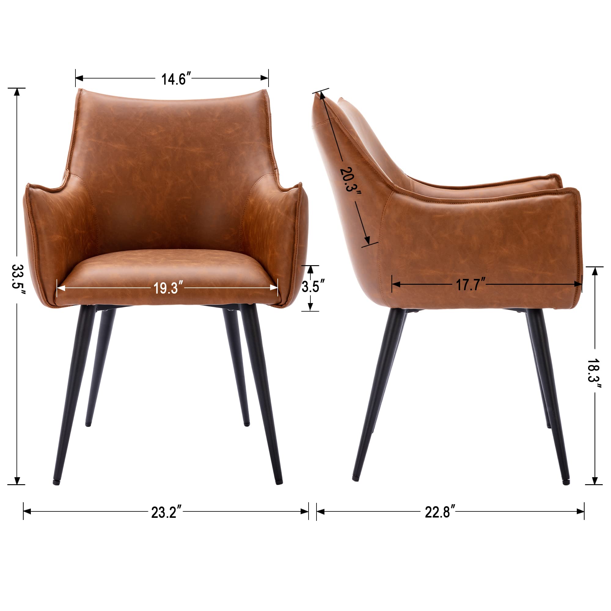 ROCITY Brown PU Leather Dining Chairs Set of 2 - 9198DC