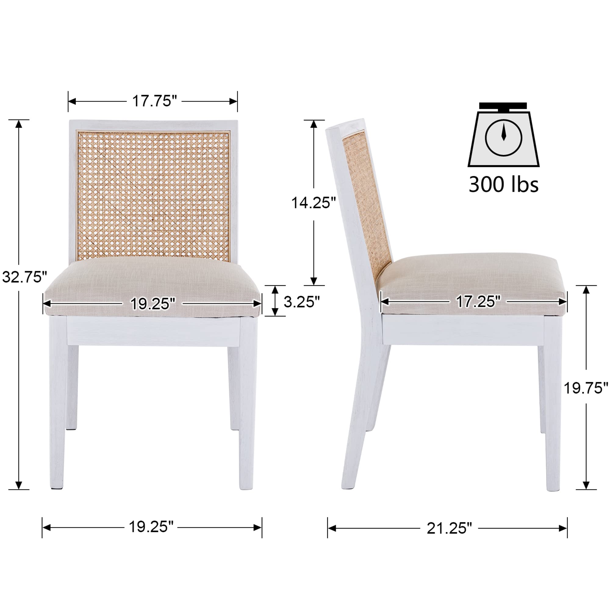 CIMOTA Square Rattan Back Dining Chairs Set of 2 - 1932DC