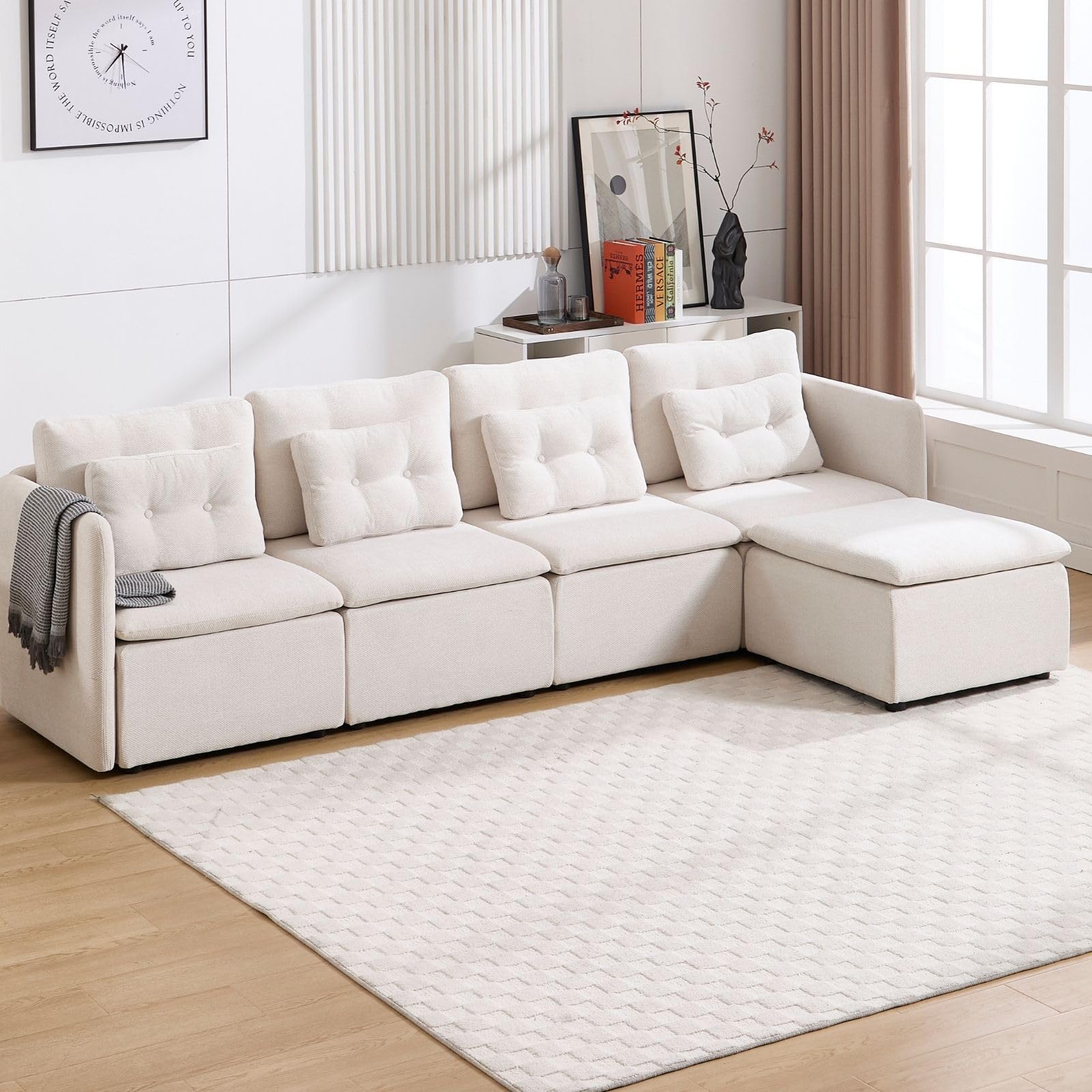 VESCASA Chenille 56.5" Modular Sectional Sofa with Waist Pillow - 90041SF