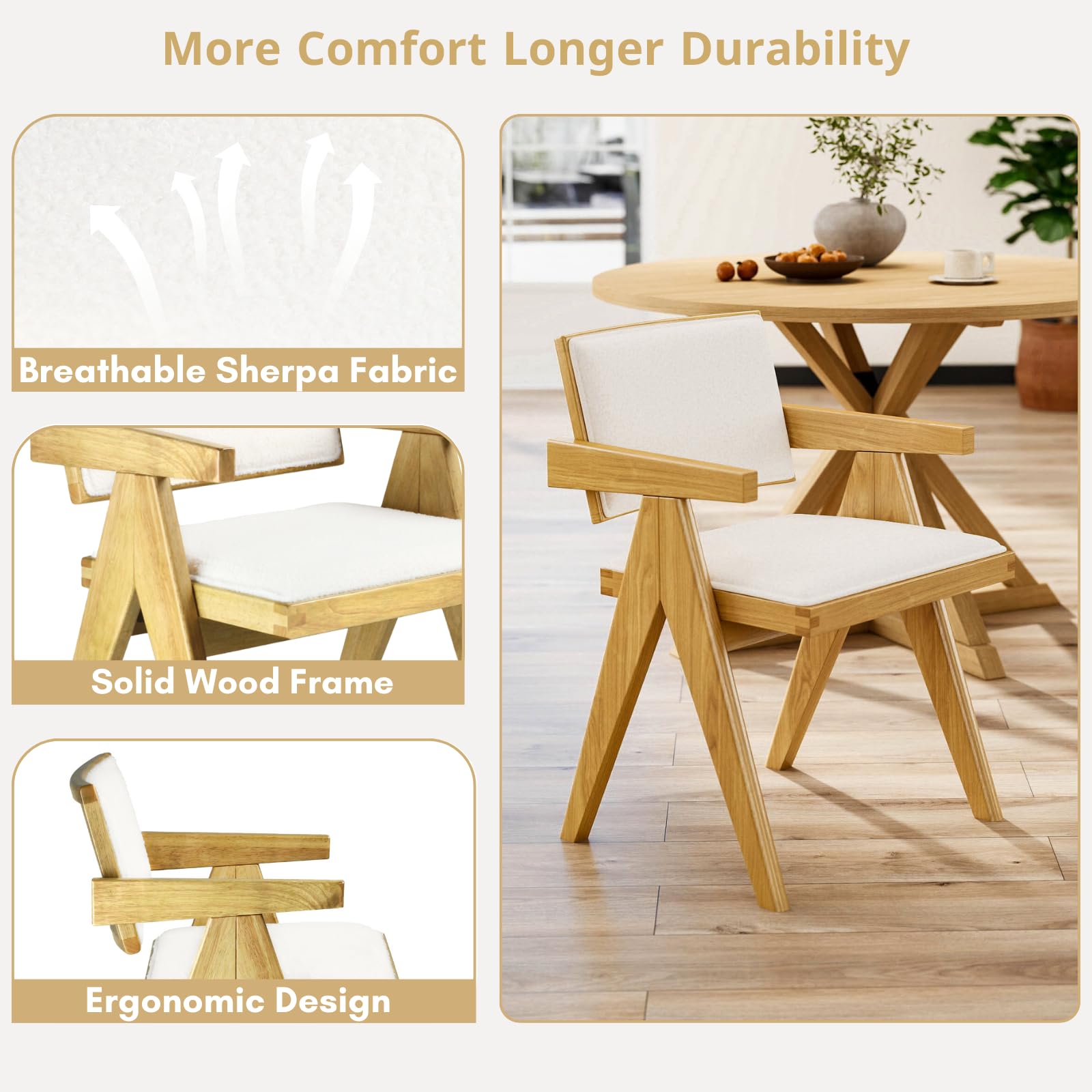 CIMOTA Modern Farmhouse Sherpa Dining Chairs Set of 2 - X005