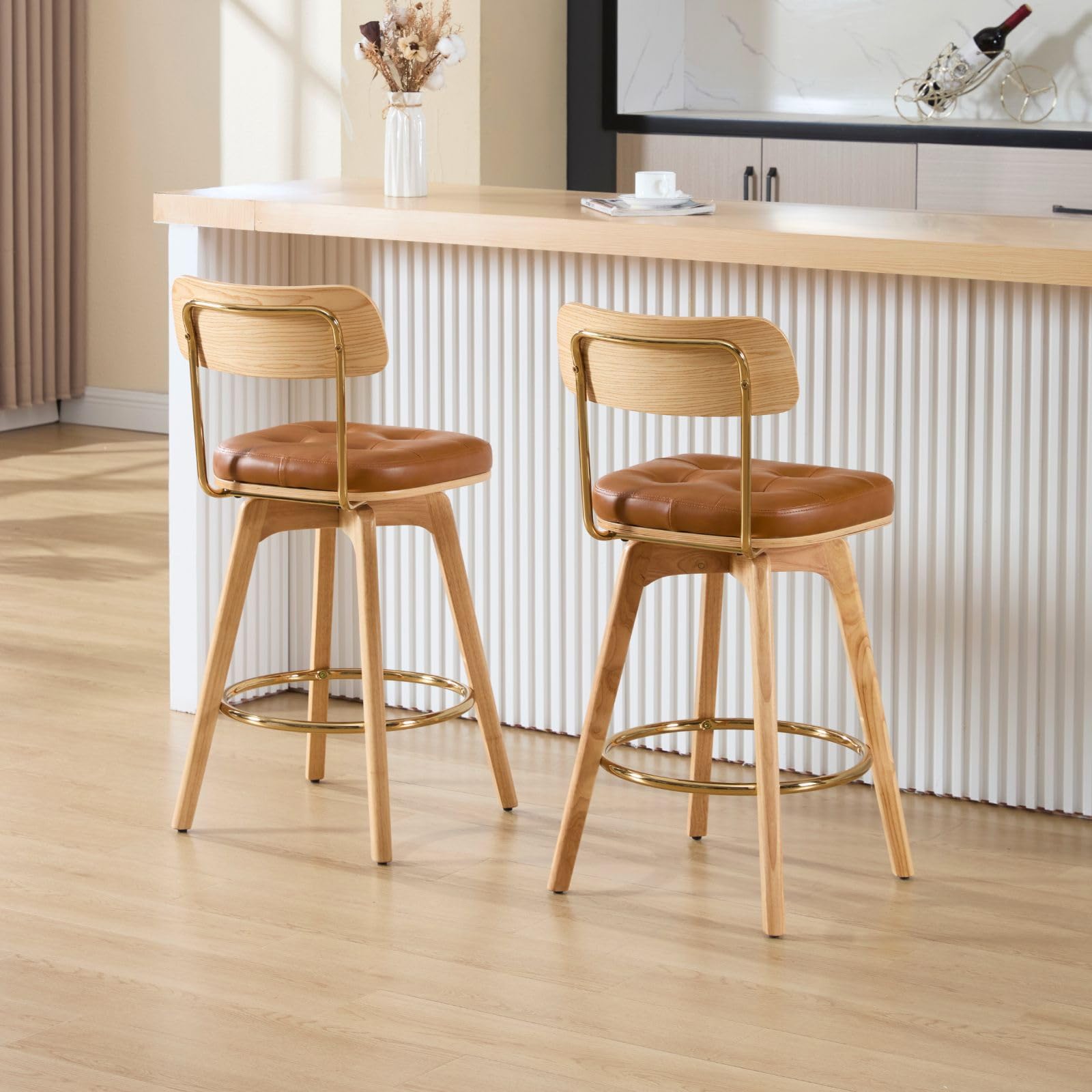 VESCASA Leather Swivel Counter Stools Set of 2 - 7072CS