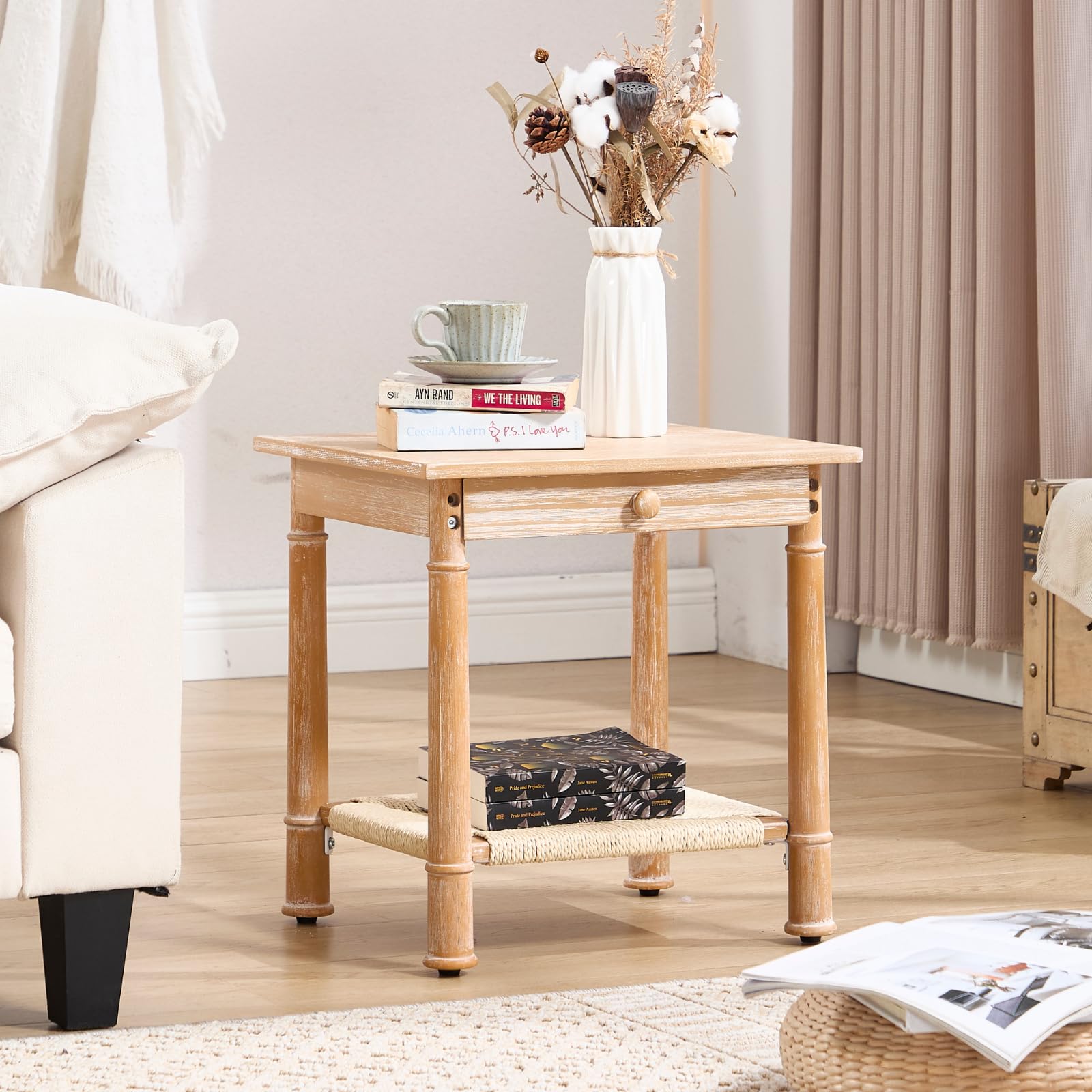 Janoray Farmhouse Square Side Table with Drawer - 22752ST