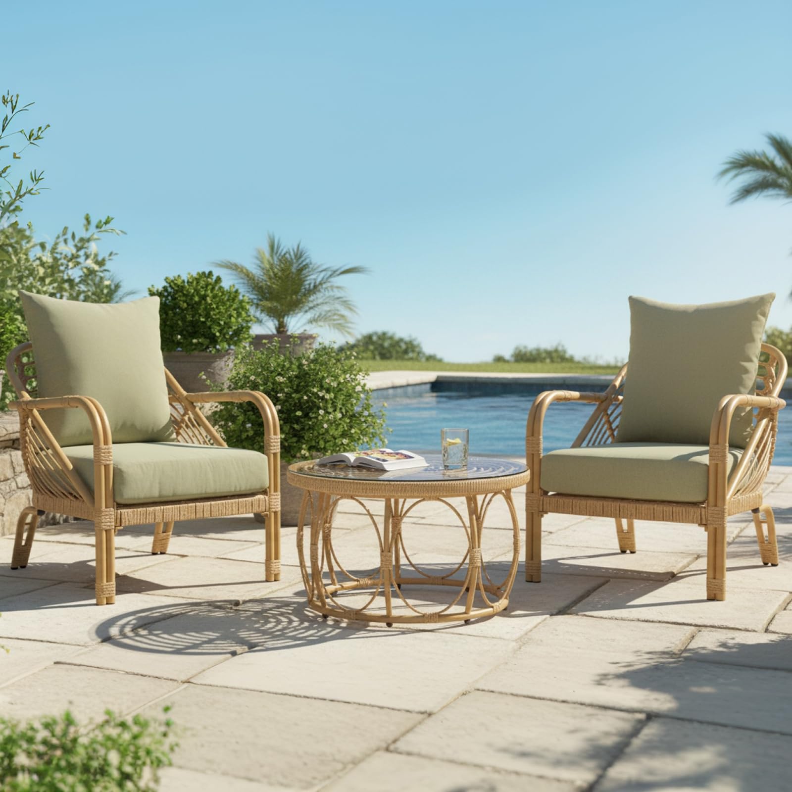 Patio Rope Chairs Set with Storage Table 3 PCS - 25012SE