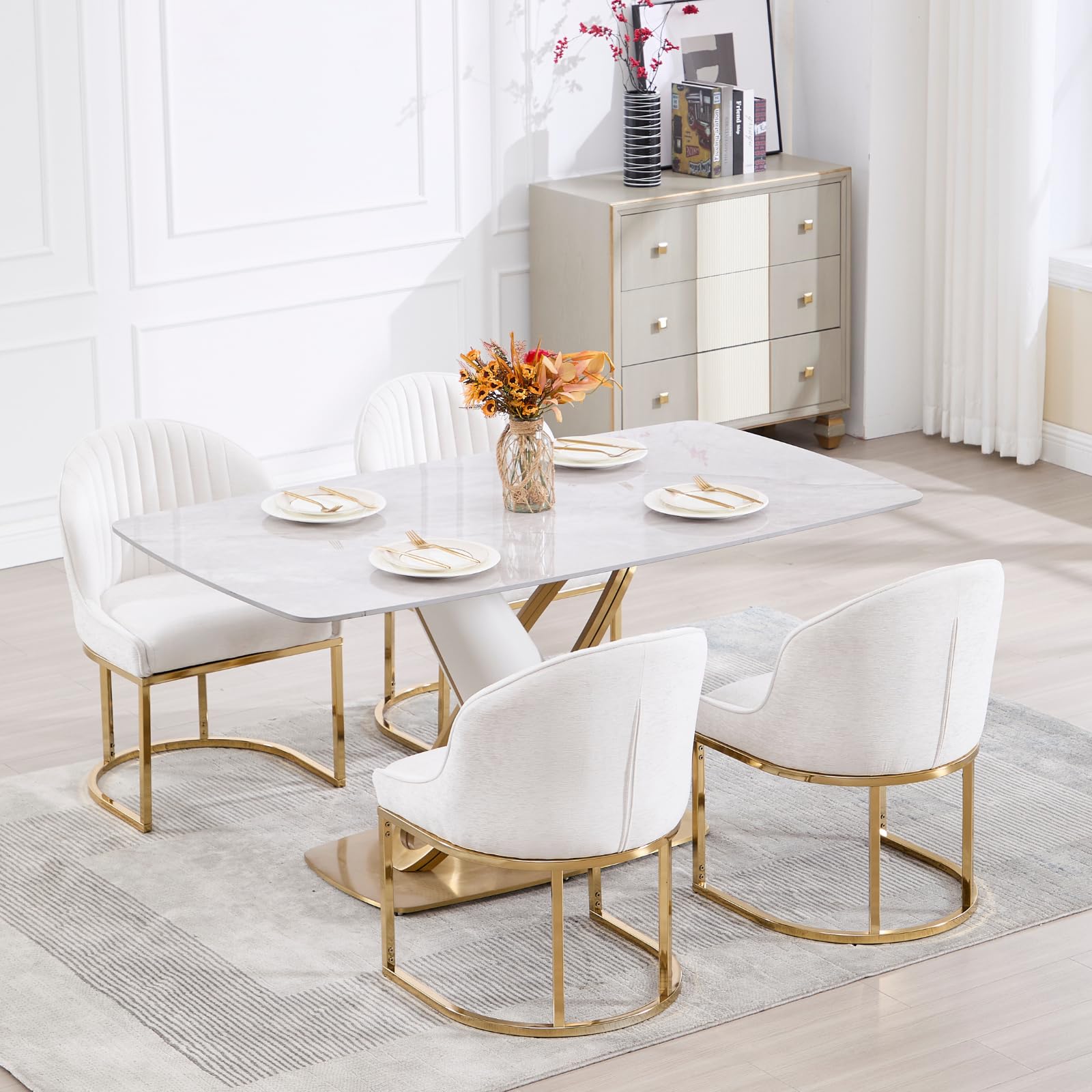 ZH4YOU Armless Gold Legs Dinning Chairs Set of 2- 9067DC